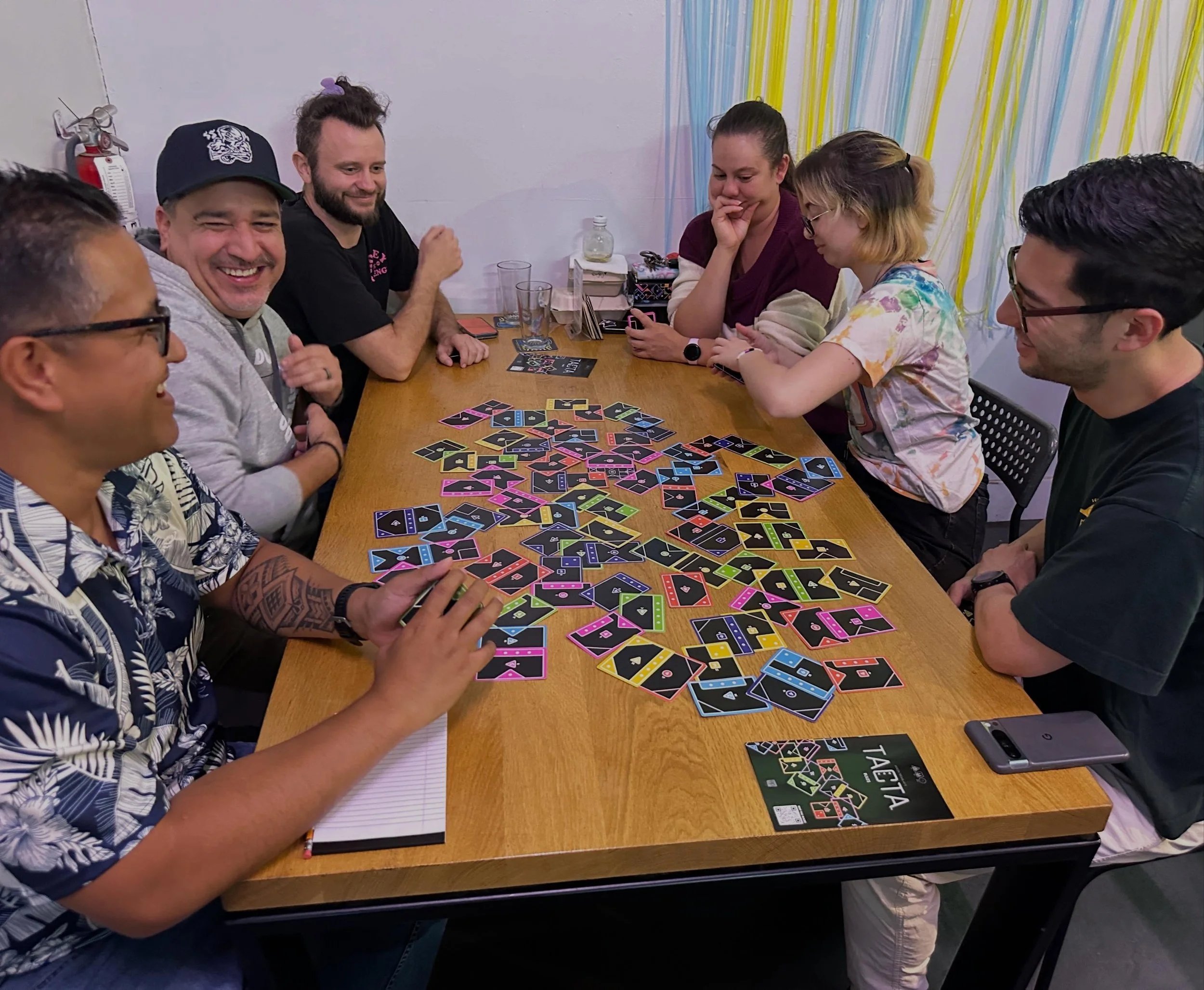 Monday Game Night hosted 
by @haveagamenight 

Cool Vibes and Drinks 
by @gamecraftbrewing 

Tasty Food by @infused_roots 

Learn to play, TACTA
published by @theopgames 

Always a treat to have past players bring new friends. Thanks for the cookies 