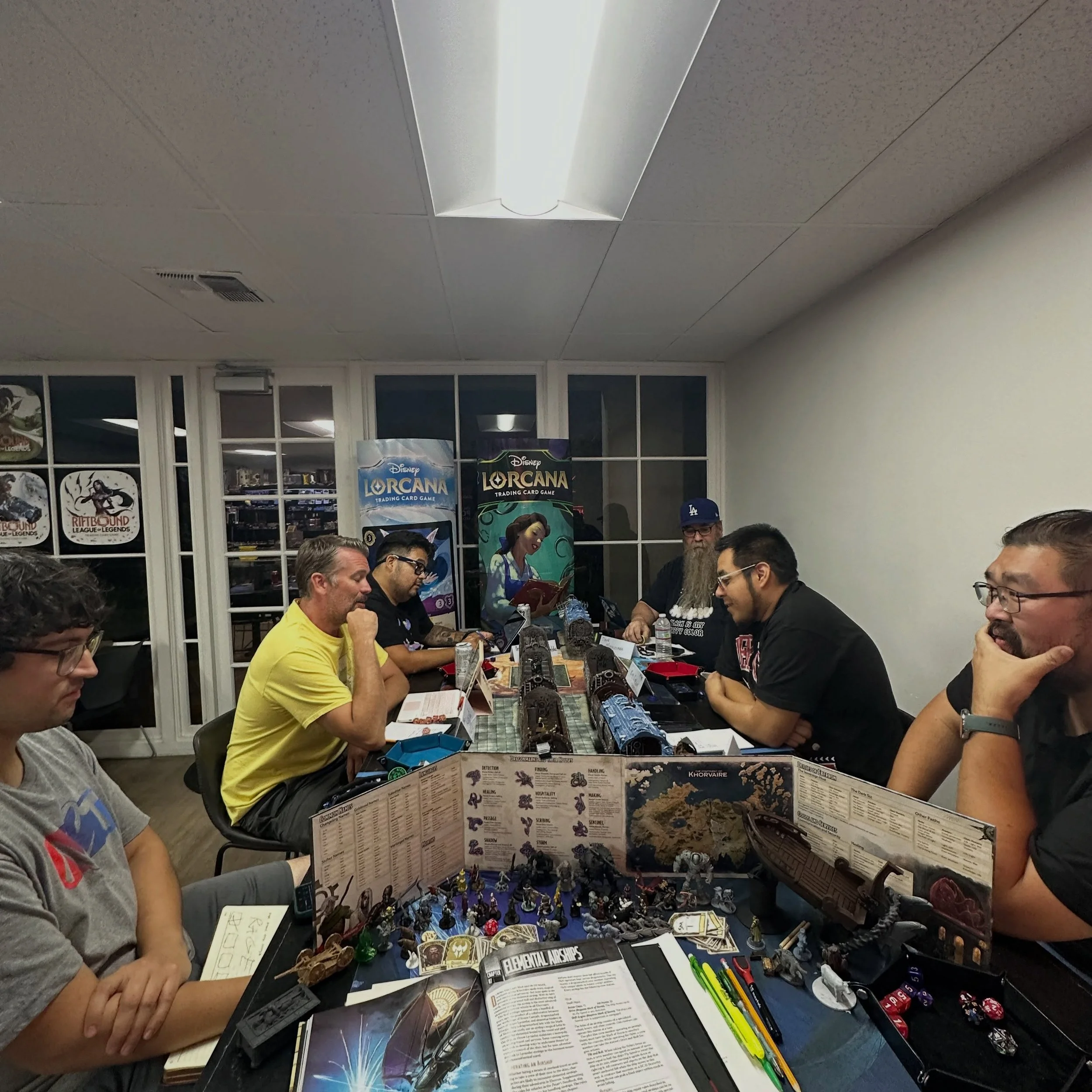 Tuesday Night Dungeons and Dragons @akhtradingcardco for a little Eberron Noir Western. 

The group was tasked to protect Raptors that are being transported via train to the great Raptor Show in Talenta Plains. Especially Pa Raptor the Raptor, Mary B
