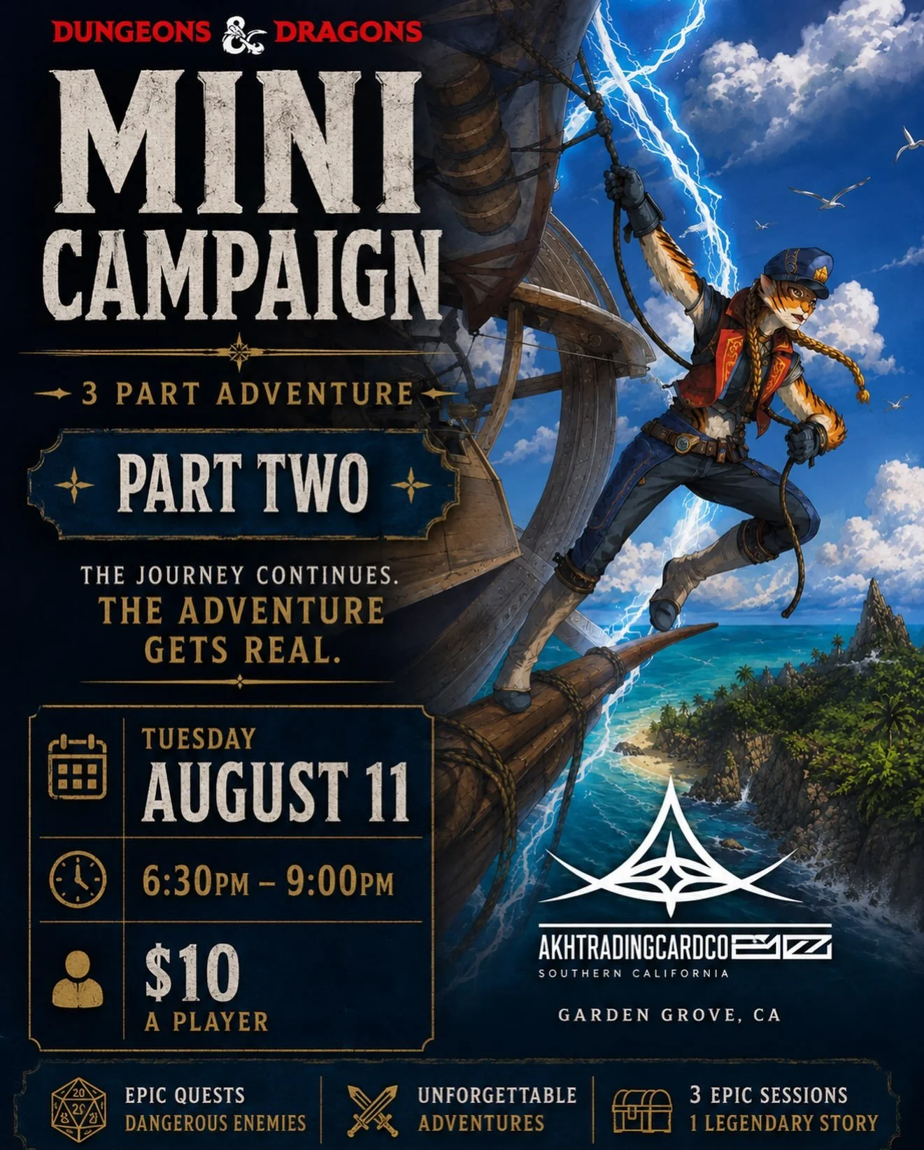 Tuesday night D&amp;D mini campaign at @akhtradingcardco part 2 of 3(?) join the fun. $10 to play. 

Message me to RSVP! New players welcome. 

Set in Eberron the crew was hired to transport some prize winning Raptors on a lightning train. In didn&rs