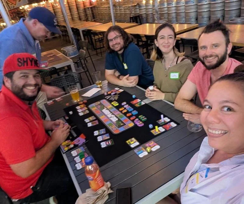 Monday Board Game Night at @gamecraftbrewing @gamecraftbrewinganaheim we played Skull, Magical Athlete and Hues and Cues!  Poor Catan was all set up but was not played. 

Save the date for our next Anaheim Game Night
October 19th 2026!

Learning to p