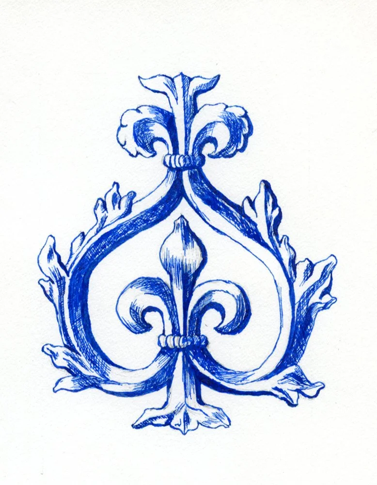 Fleur de Lis Ornament
5" x 4"
Pen and Ink