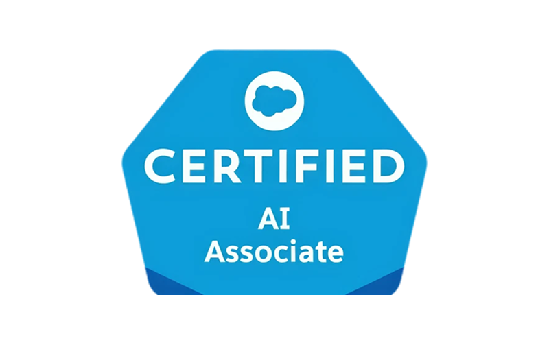 Blue badge with a cloud icon and the text 'CERTIFIED AI ASSOCIATE'