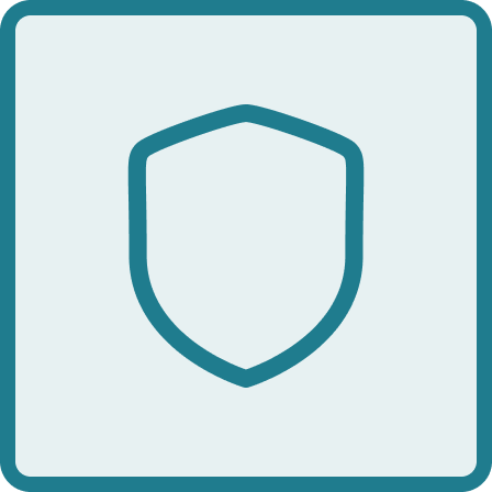 A teal square with a faint outlined shield emblem in the center.