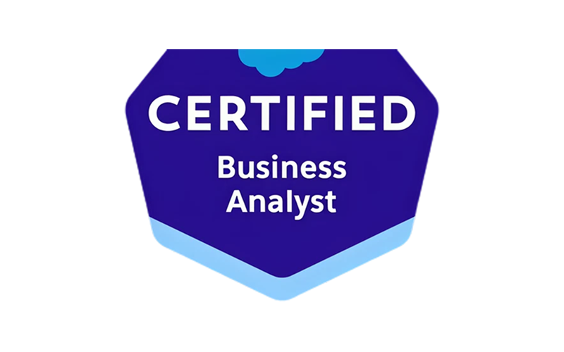 Badge reading 'CERTIFIED Business Analyst' in blue and purple colors.