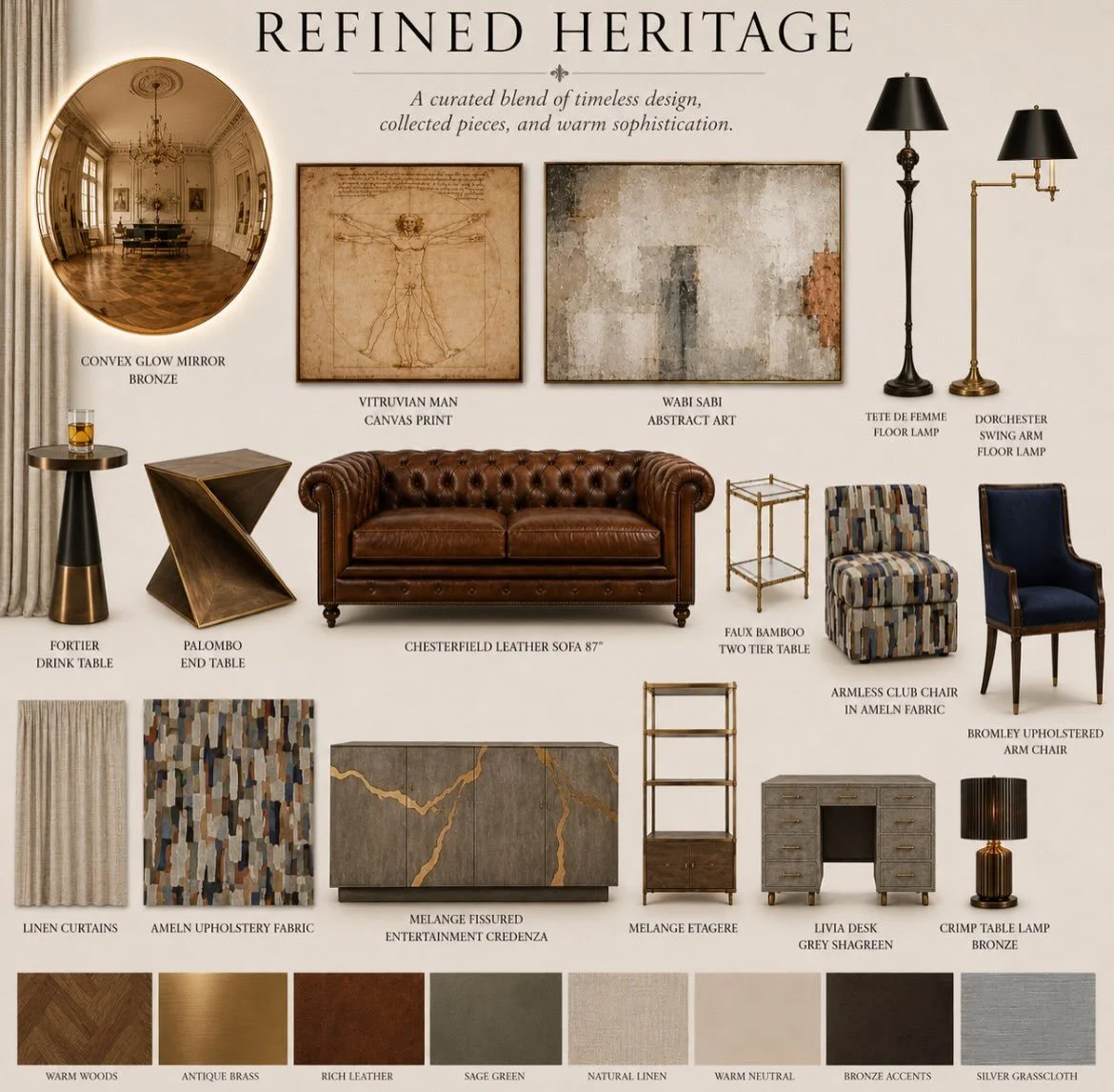This design layers rich leather, warm woods, aged brass and tailored textiles to create a space that feels collected. Classic references are balanced with contemporary art and unexpected pattern giving the room a sense of history with feeling overly 