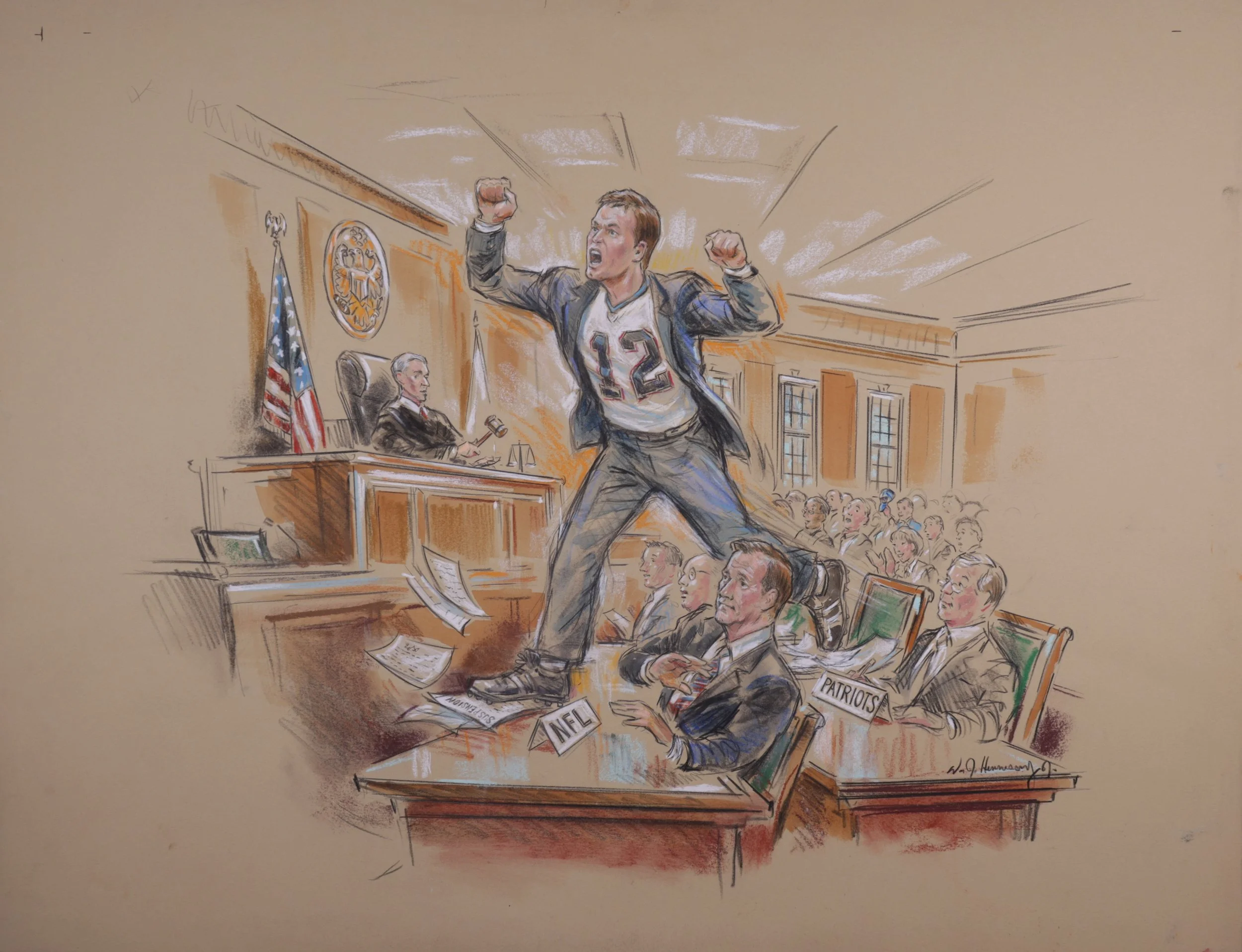 “Cover of Sports Illustrated (Deflate-gate)” (2015). U.S District Court for the Southern District of New York. Pastel on paper, 20x26. 