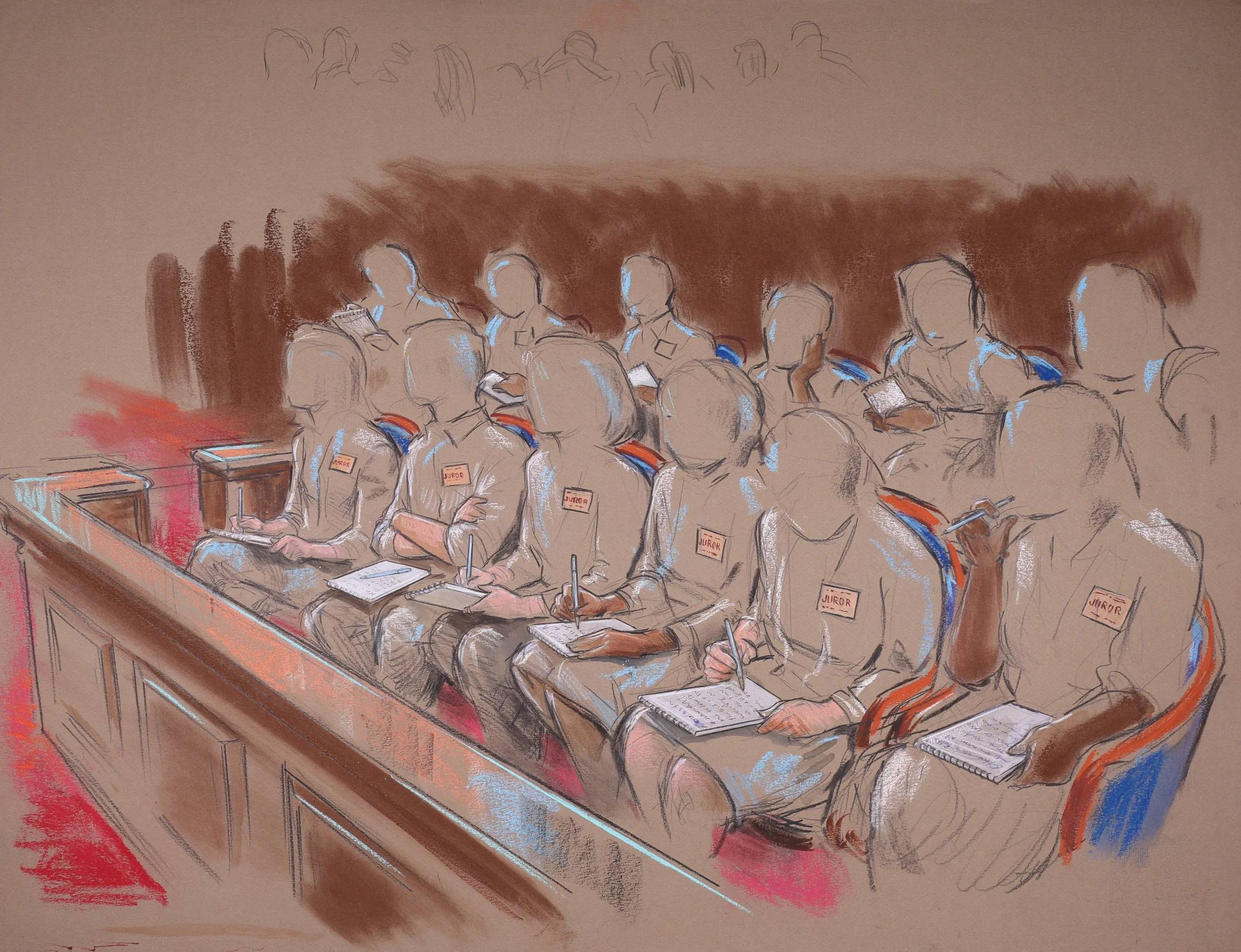 State of Maryland v. Rice, Nero, Miller; White & Goodson (2006). Circuit Court for Baltimore City, Maryland. Pastel on paper, 20x26. 
