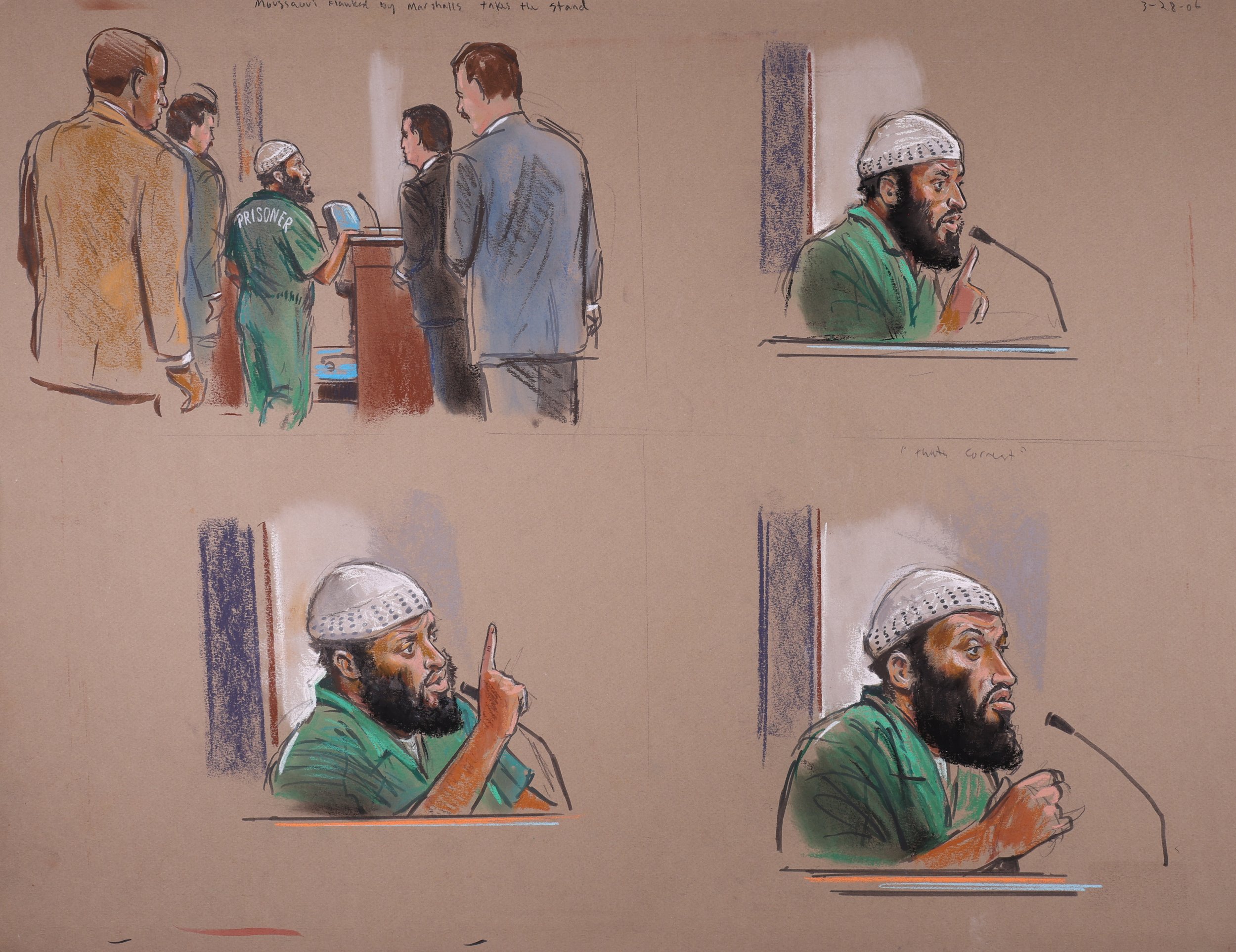 United States v. Zacarius Moussaoui (2006). United States District Court for the Eastern District of Virginia. Pastel on paper, 20x26. 