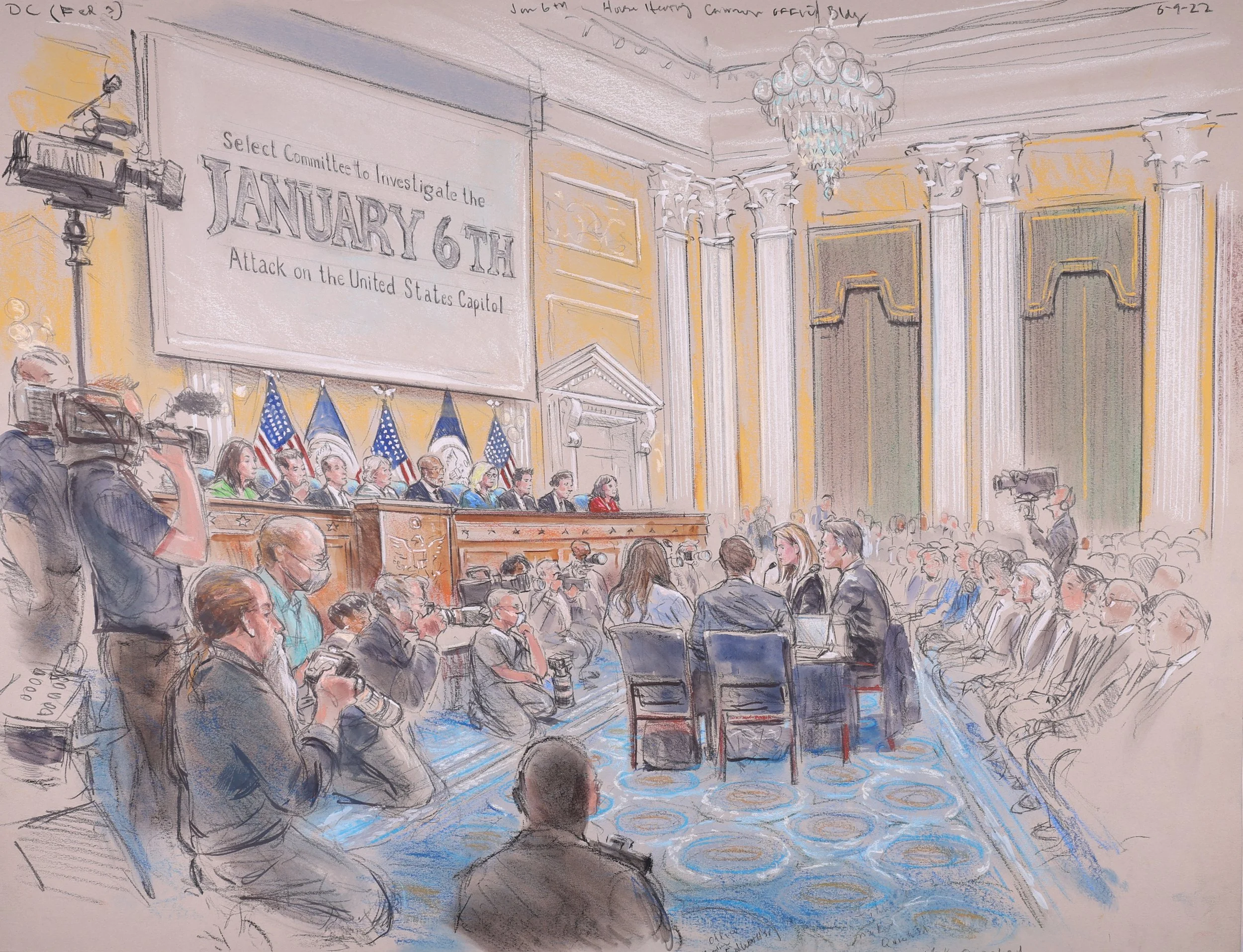 House Committee to Investigate January 6th Attack (2022). United States District Court for the District of Columbia. Pastel on Paper, 20x26.