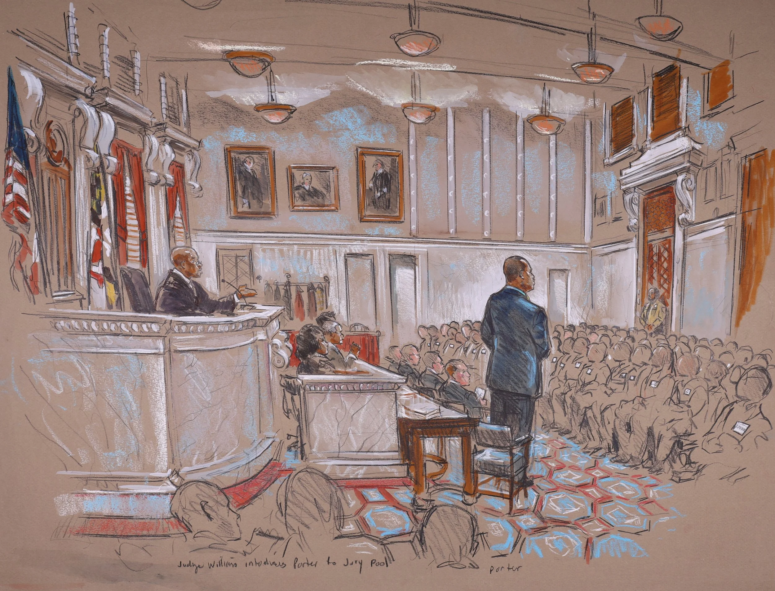 State of Maryland v. Rice, Nero, Miller; White & Goodson (2006). Circuit Court for Baltimore City, Maryland. Pastel on paper, 20x26. 