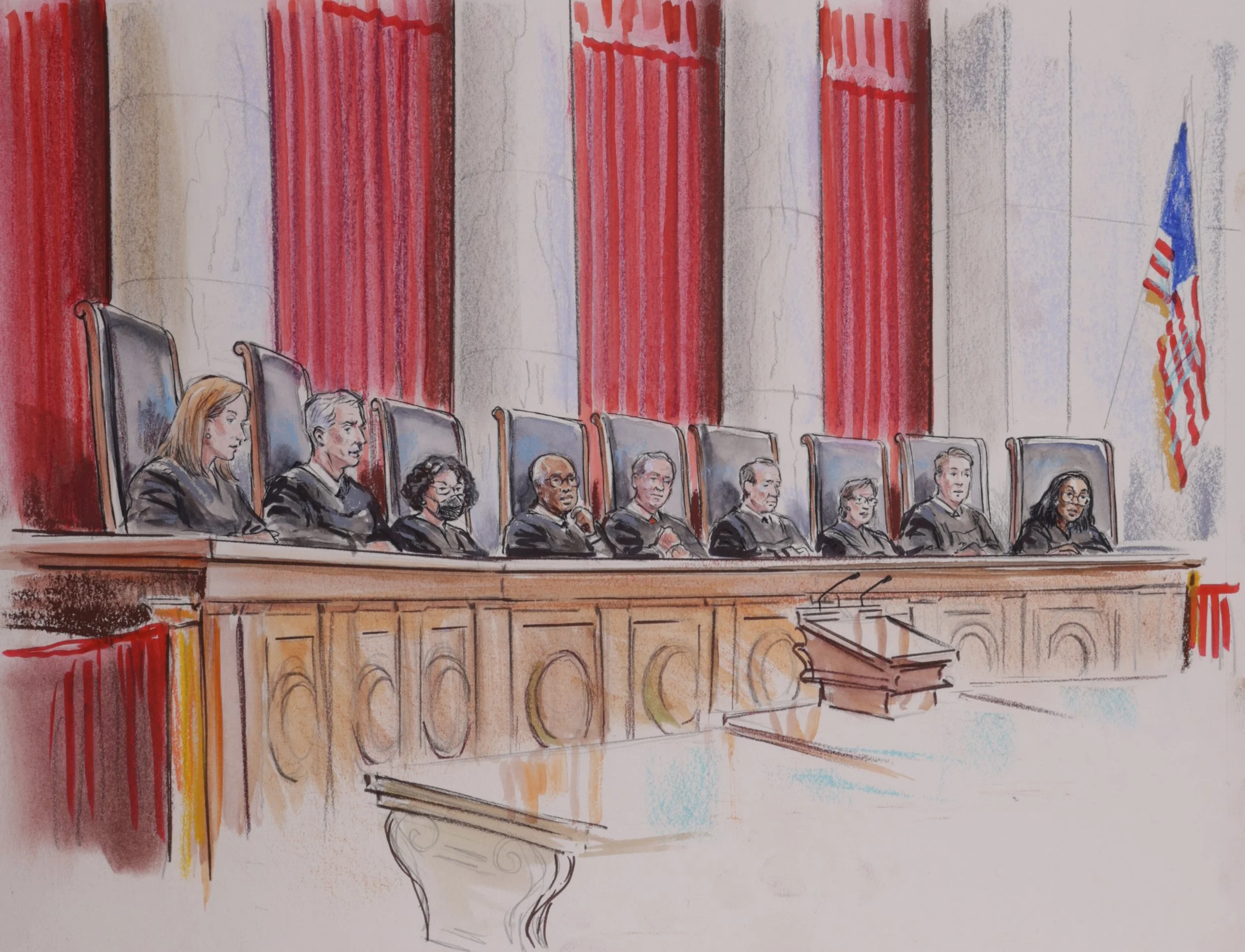 Roberts Court (2022). Pen on Paper, 11x14.