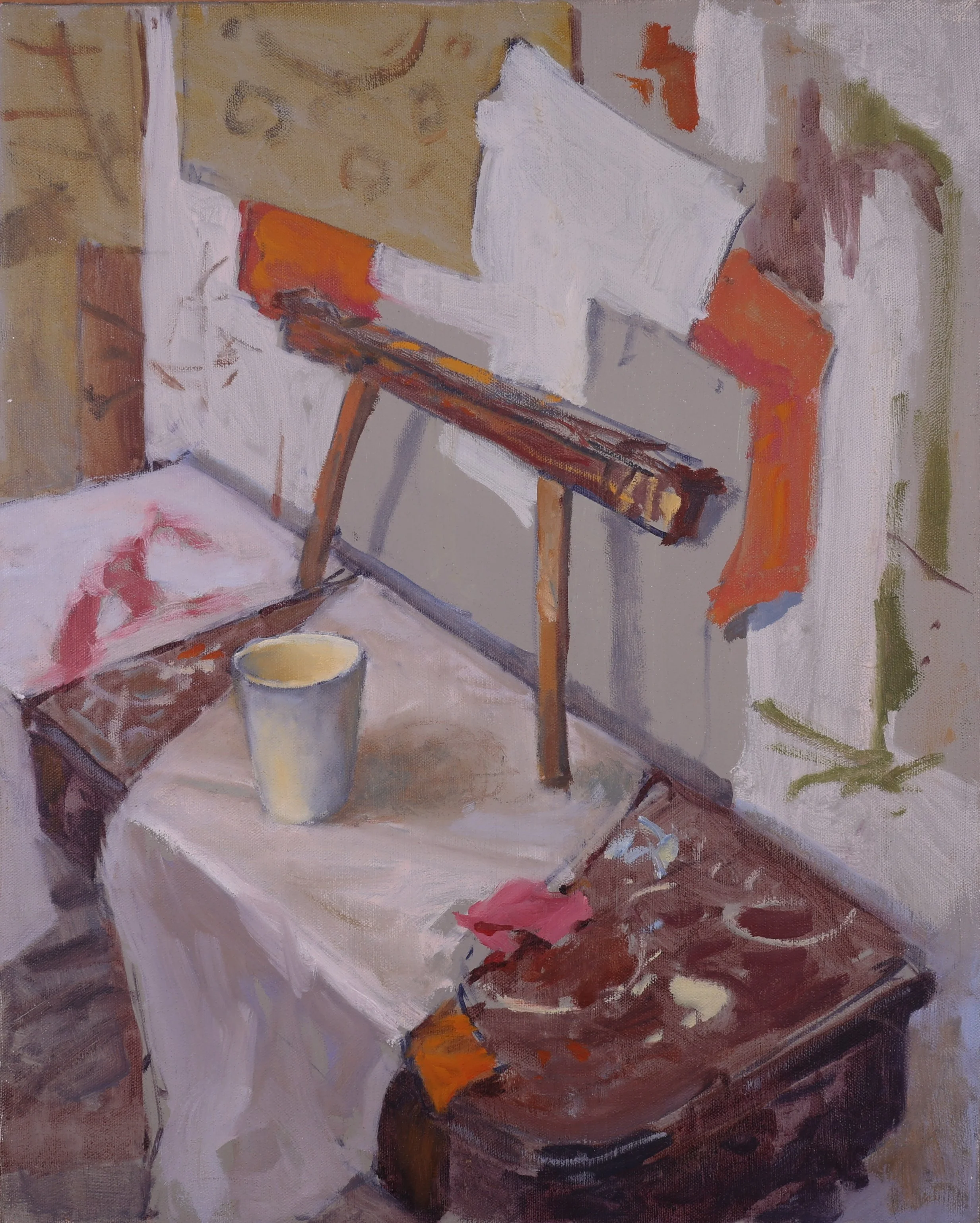 Still Life with Easel (date unknown). Oil on canvas, 20x16.