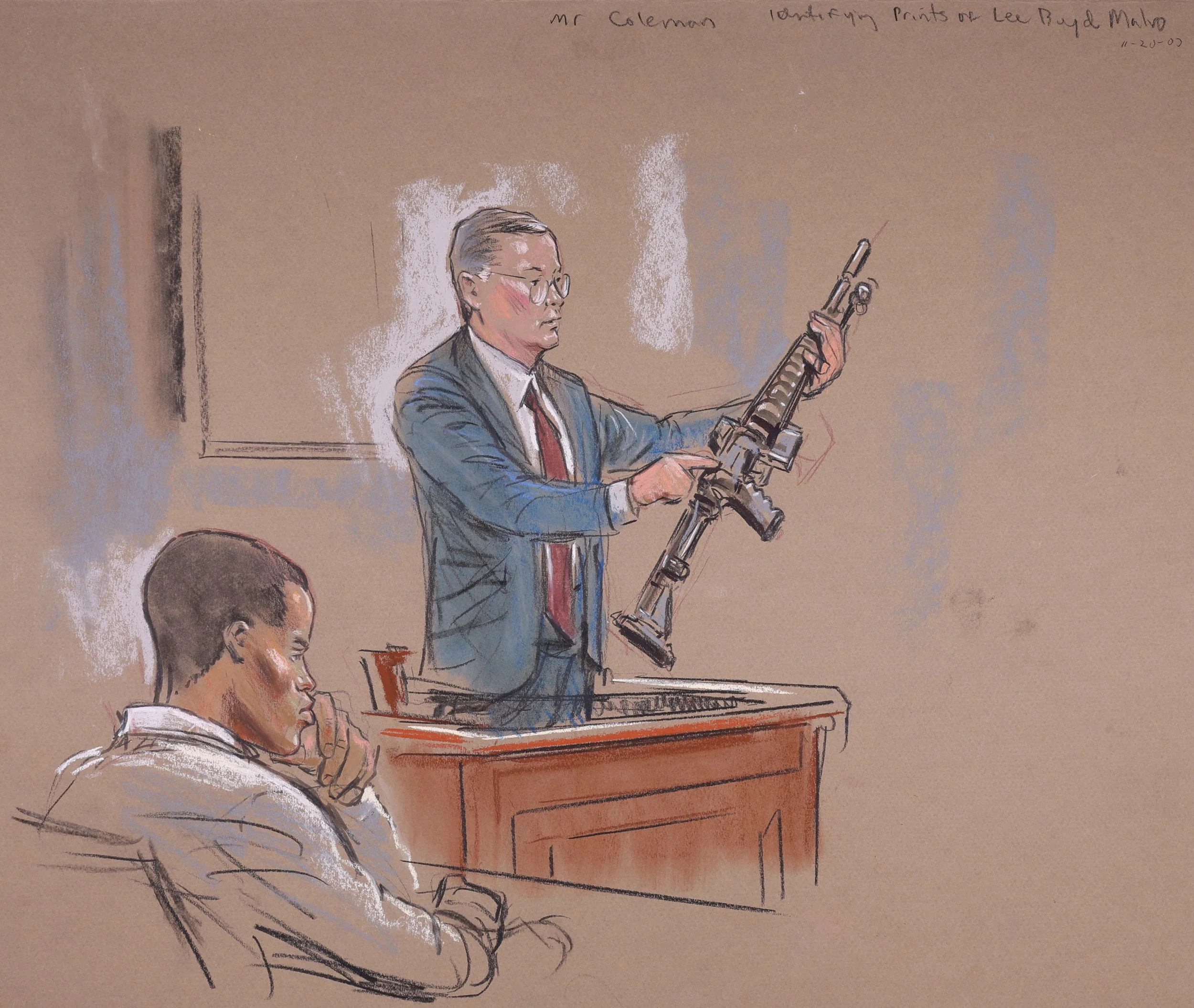 Commonwealth of Virginia v. Lee Boyd Malvo (2003). The Circuit Court for the City of Chesapeake. Pastel on paper, 20x26. 