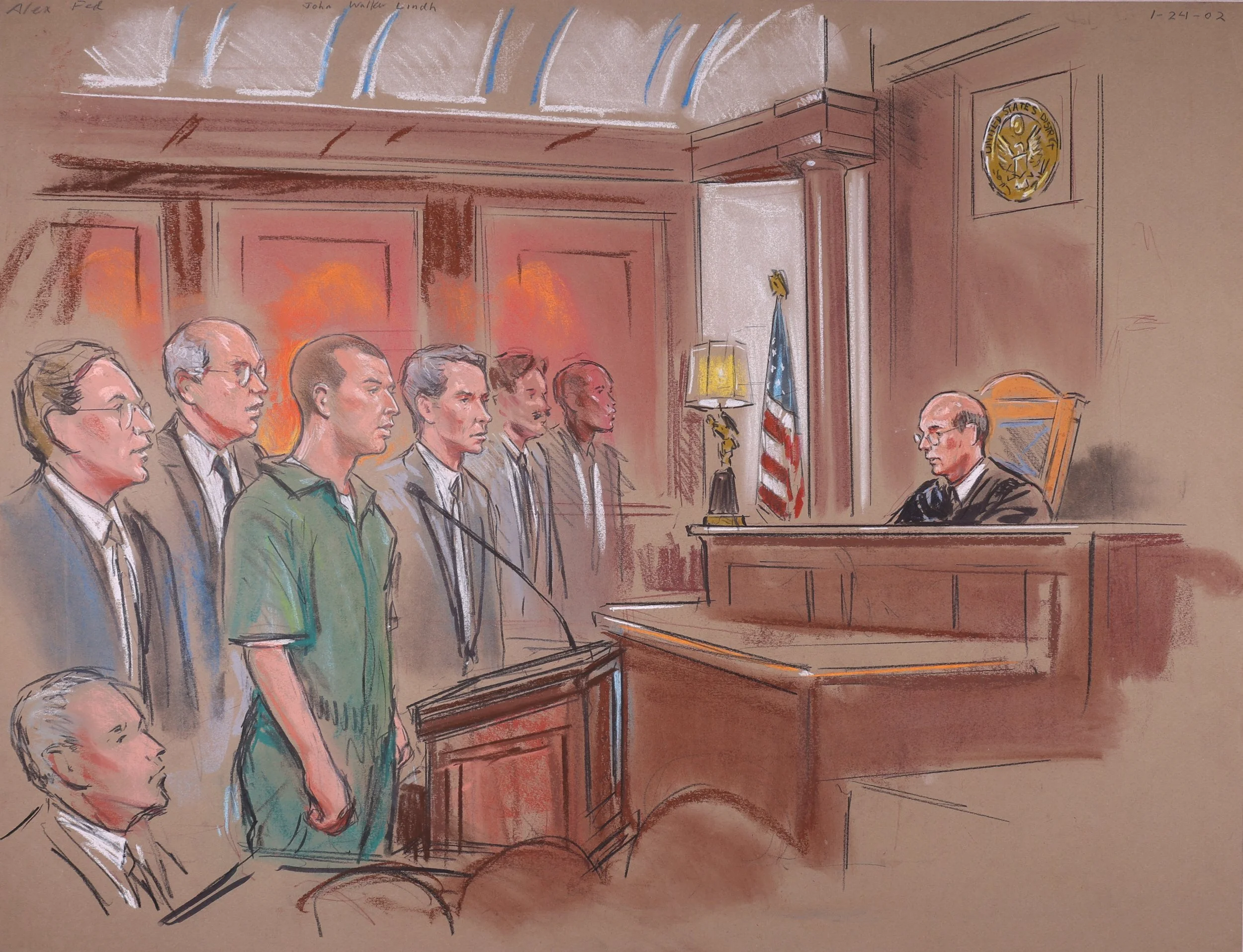 United States v. John Walker Lindh (2002). United States District Court for the Eastern District of Virginia. Pastel on paper, 20x26. 