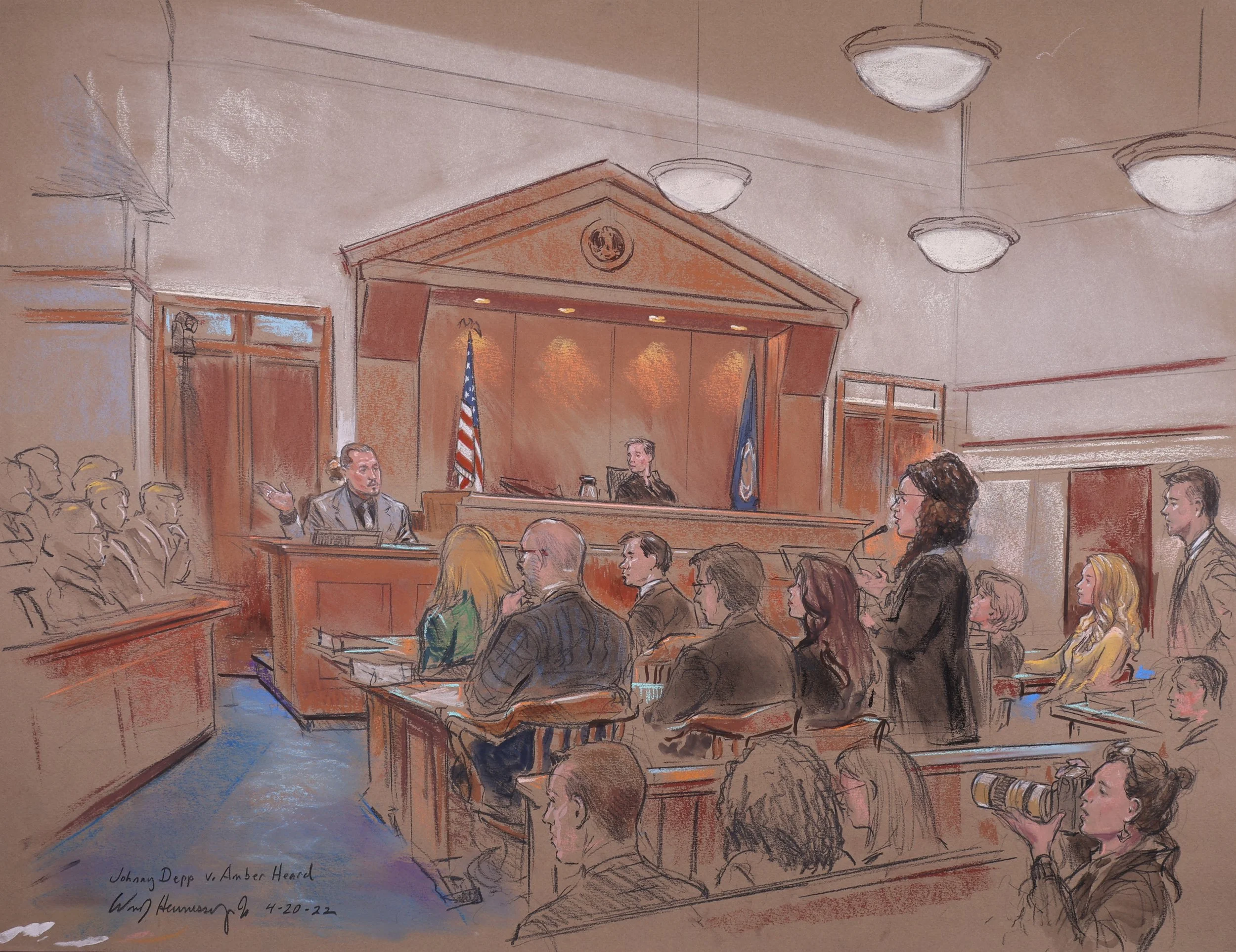 John C. Depp, II v. Amber Laura Heard (2023). Fairfax Circuit Court (19th Judicial Circuit). Pastel on paper, 20x26. 