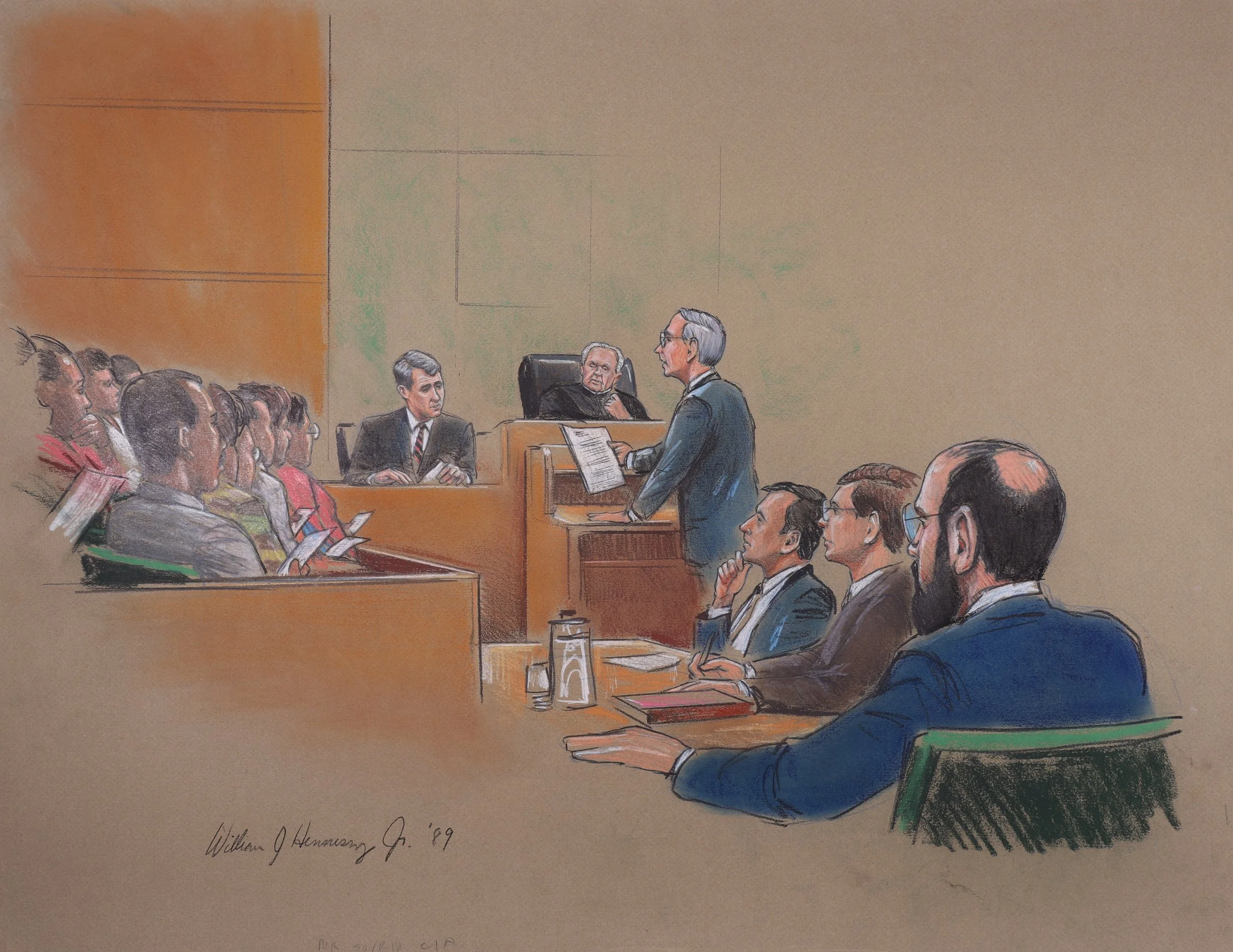 Iran Contra - Oliver North Pre-Trial Hearings (1987). Federal Court of the District of Columbia. Pastel on paper, 20x26. 