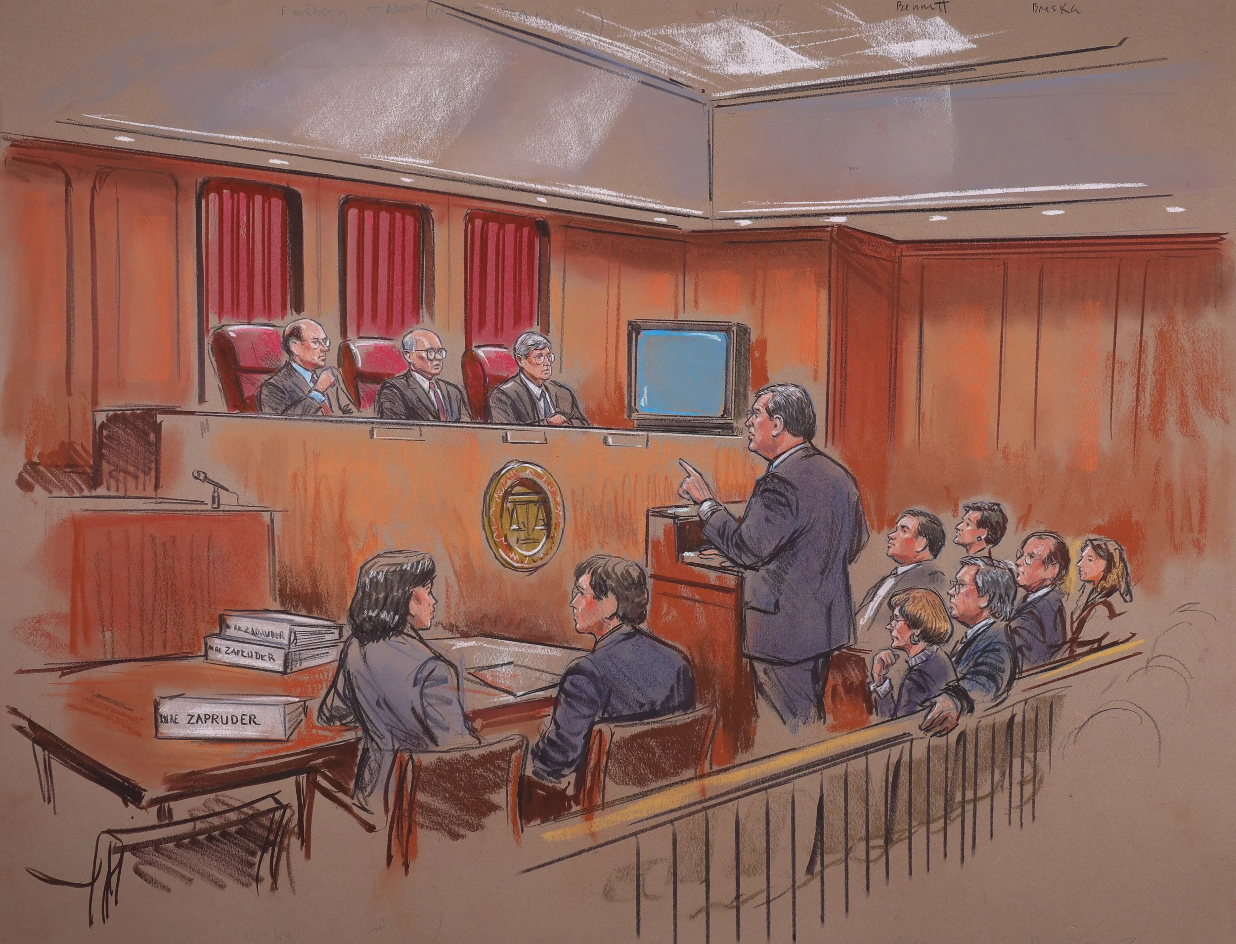 United States v. Abraham Zapruder (1999). United States Appeal Court for the District of Columbia. Pastel on paper, 20x26. 