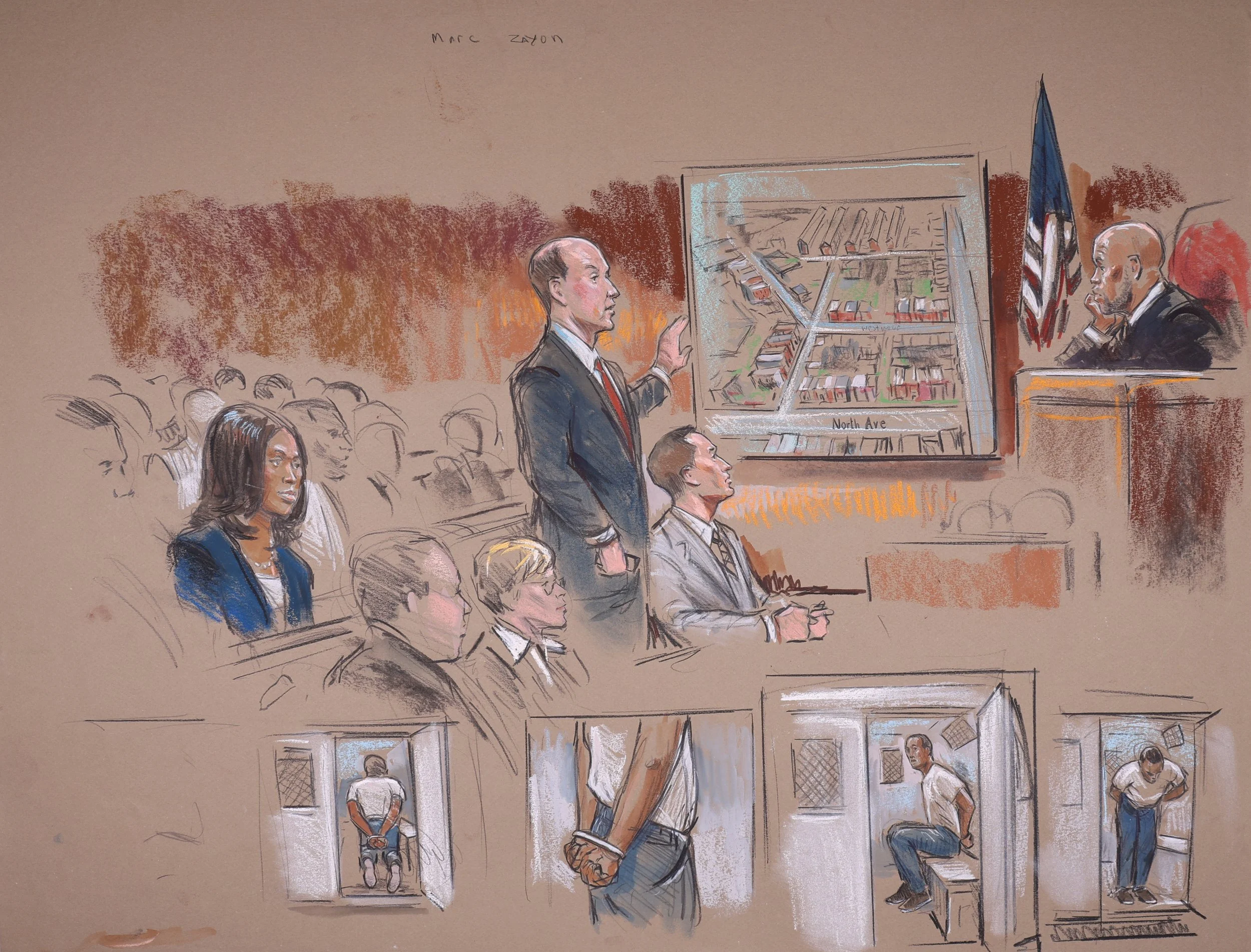 State of Maryland v. Rice, Nero, Miller; White & Goodson (2006). Circuit Court for Baltimore City, Maryland. Pastel on paper, 20x26. 