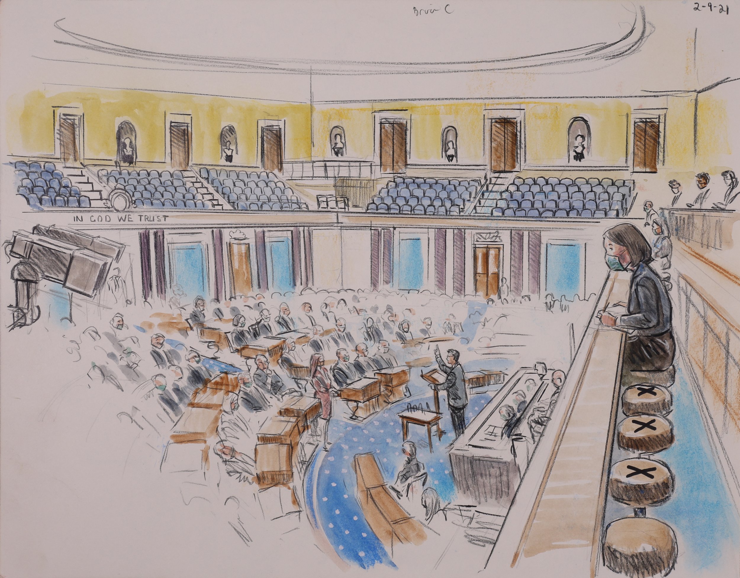 Second Impeachment of Donald J. Trump (2021). Pastel and marker on paper, 15x11.5.