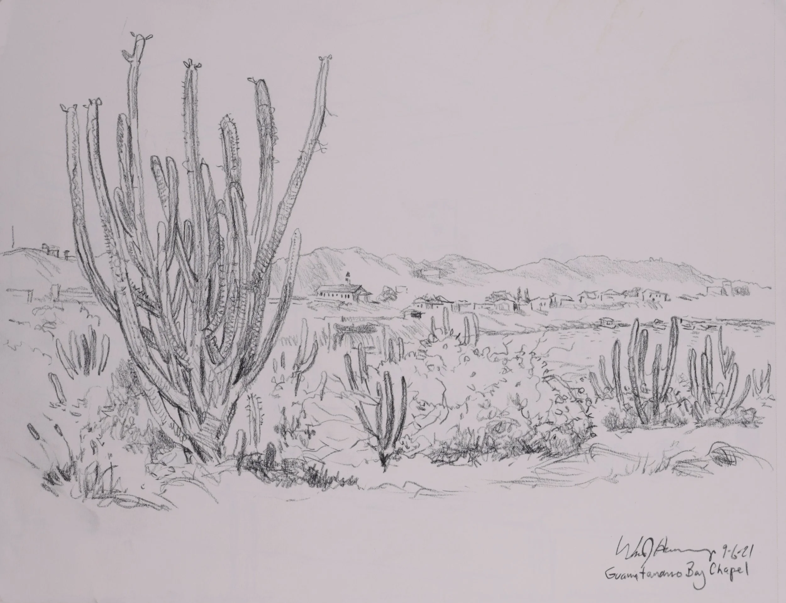 Guantanamo Bay Chapel (2021). Pencil on Paper, 11x14.