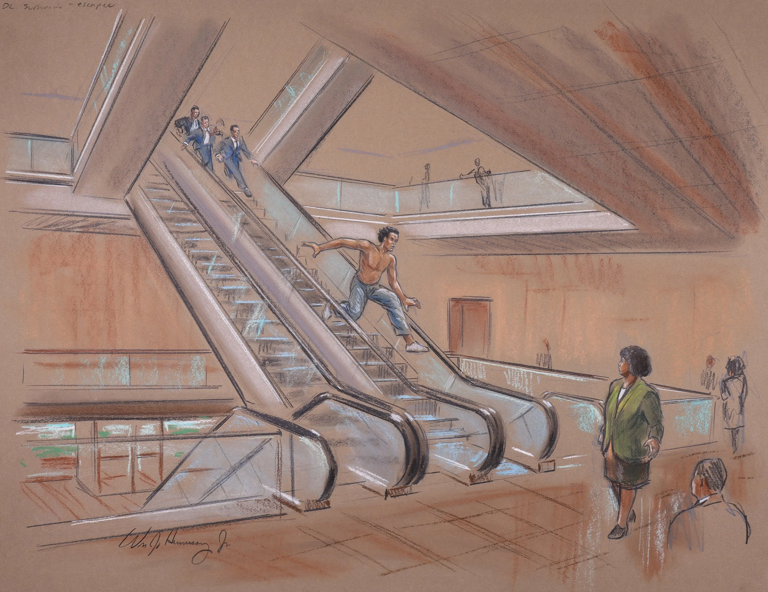 Runaway in D.C Superior Court (date unknown). Pastel on paper, 20x26. 