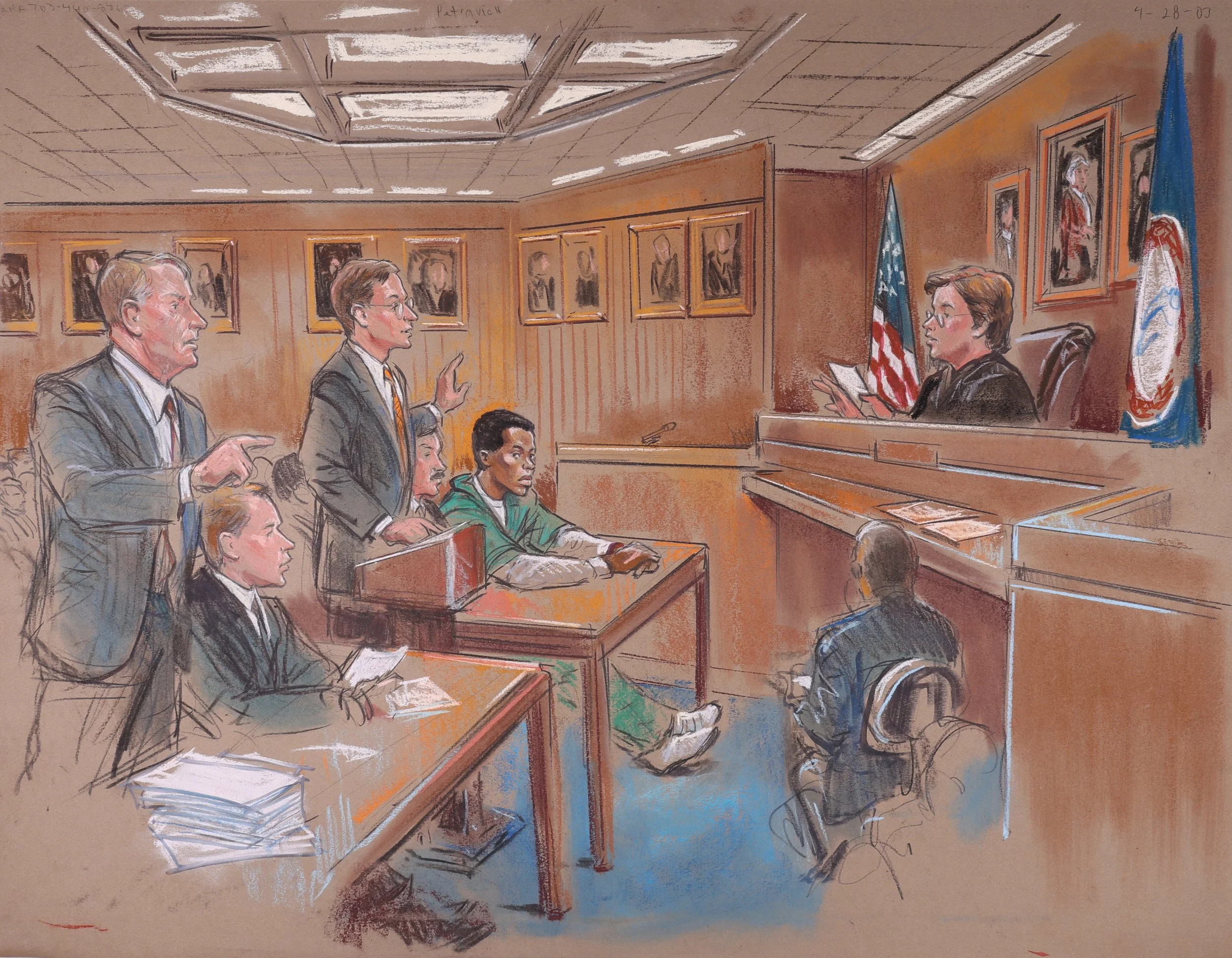 Commonwealth of Virginia v. Lee Boyd Malvo (2003). The Circuit Court for the City of Chesapeake. Pastel on paper, 20x26. 