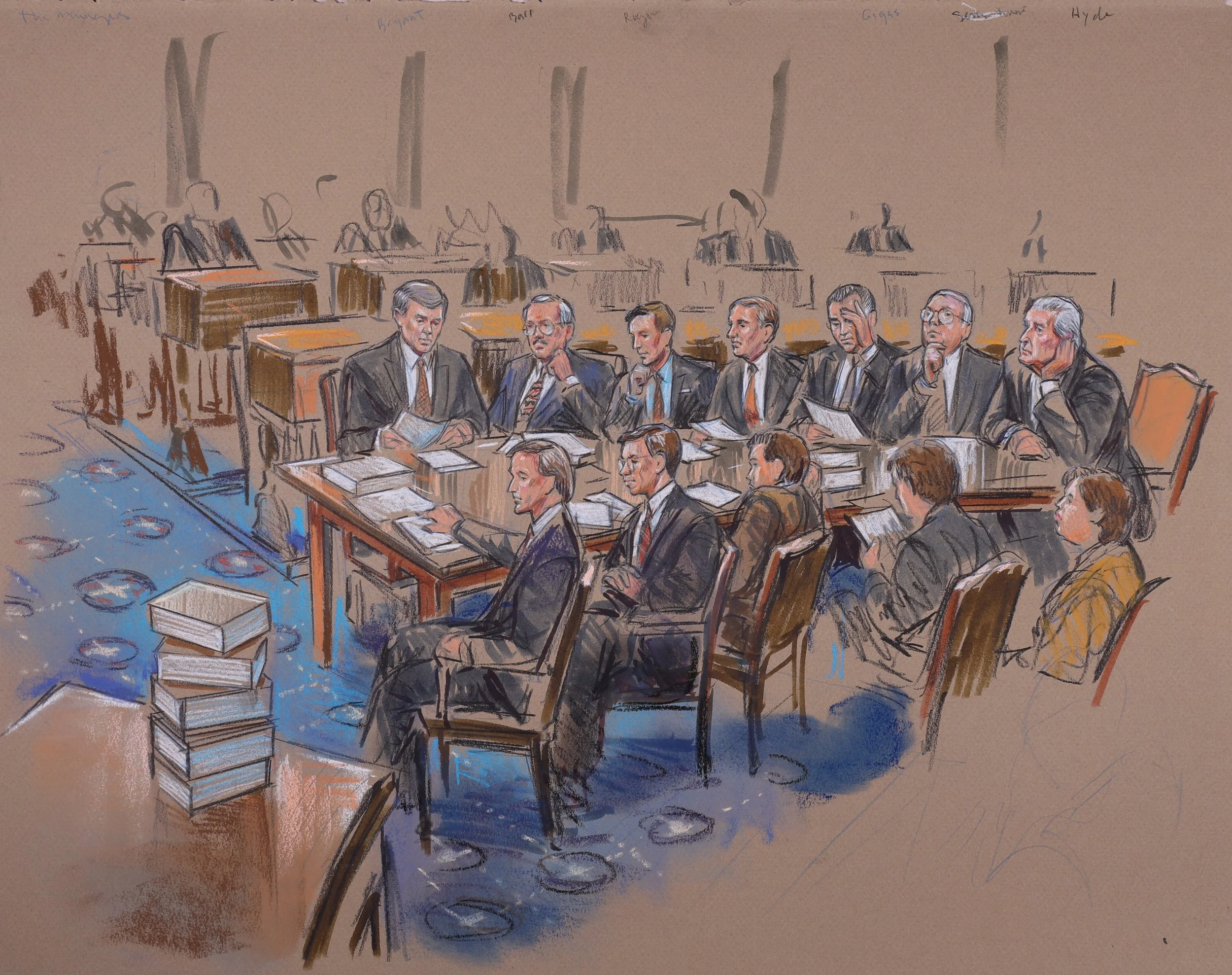 Impeachment of William Jefferson Clinton (1999). U.S Senate. Pastel on Paper, 16x20.