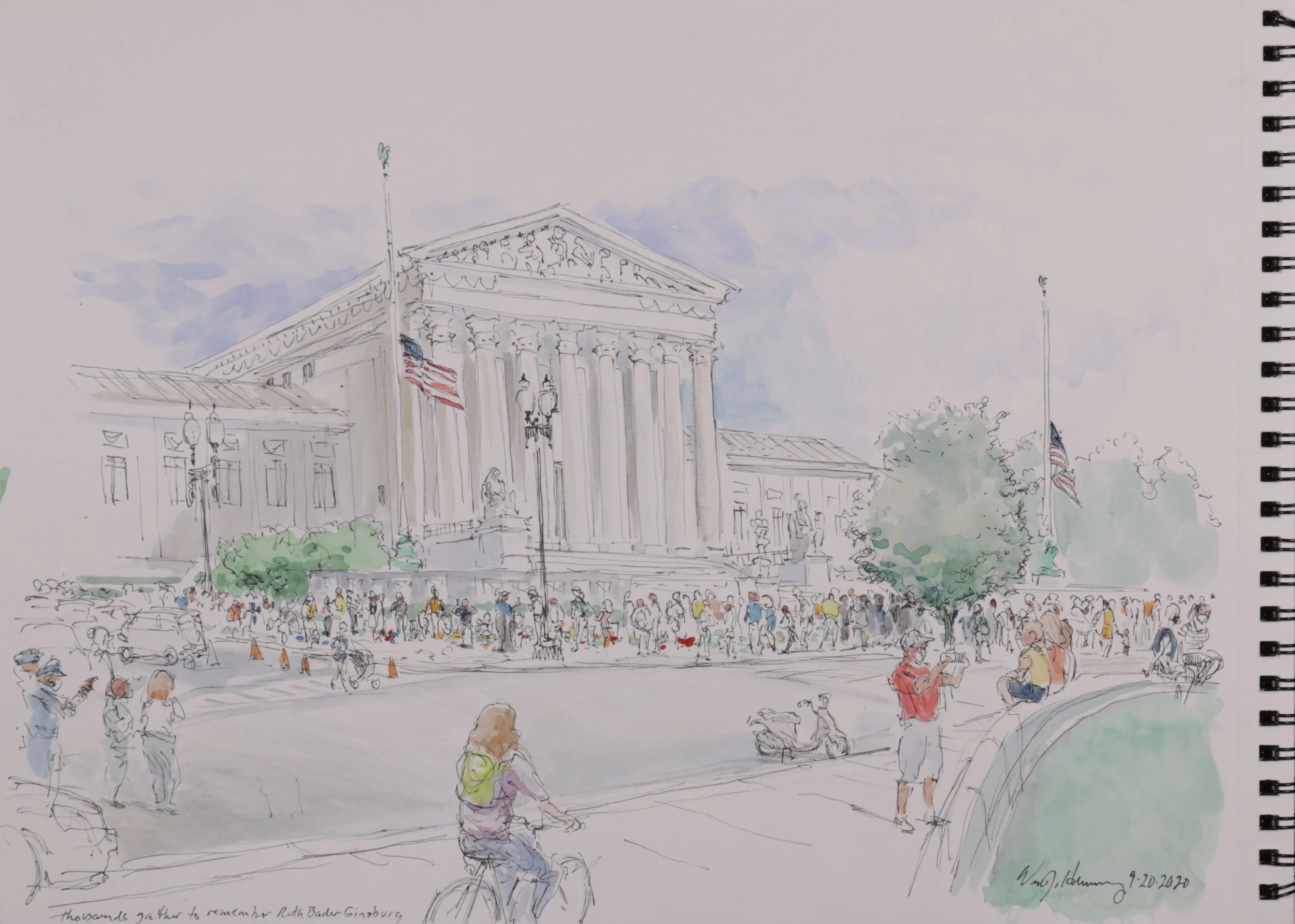 Supreme Court Building on a Sunny Day (2022). Ink and Watercolor on Paper, 9x12.
