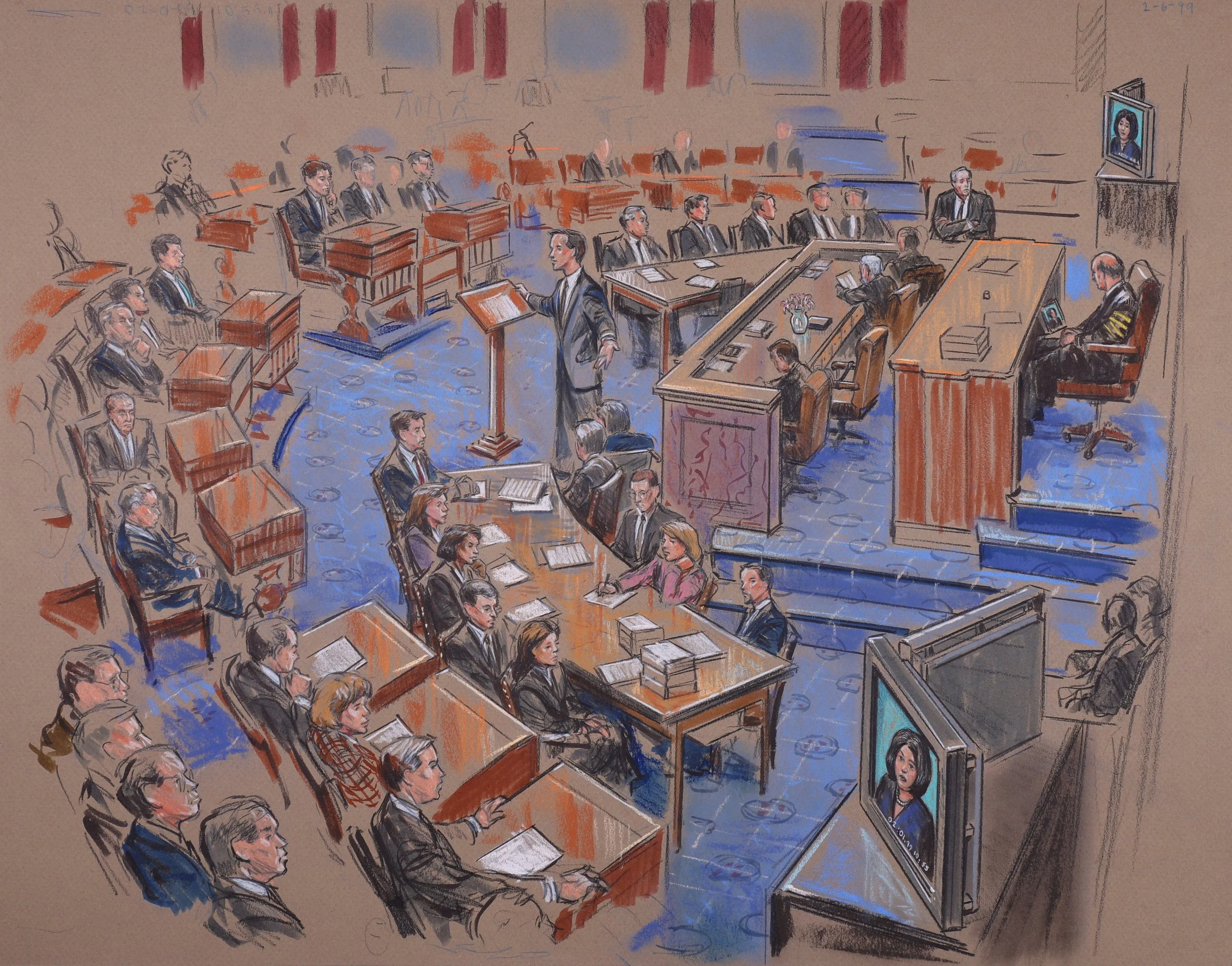 Impeachment of William Jefferson Clinton (1999). U.S Senate. Pastel on Paper, 16x20.