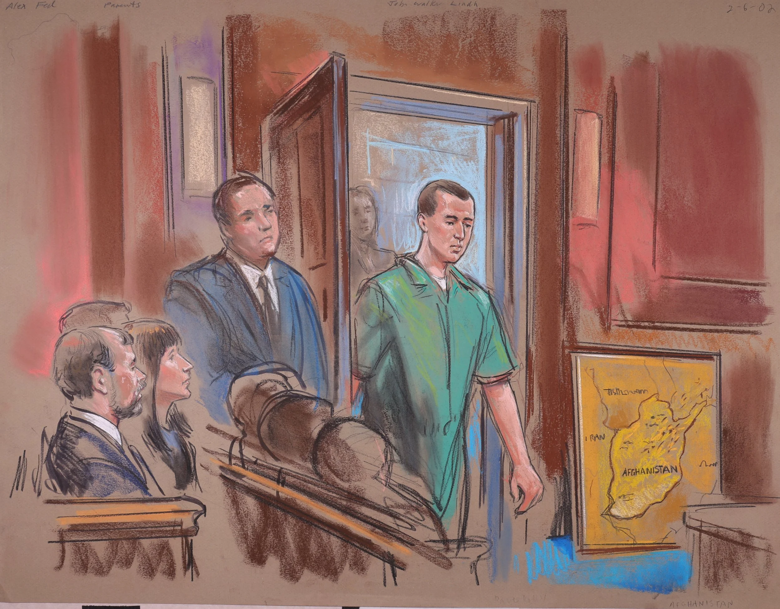 United States v. John Walker Lindh (2002). United States District Court for the Eastern District of Virginia. Pastel on paper, 20x26. 