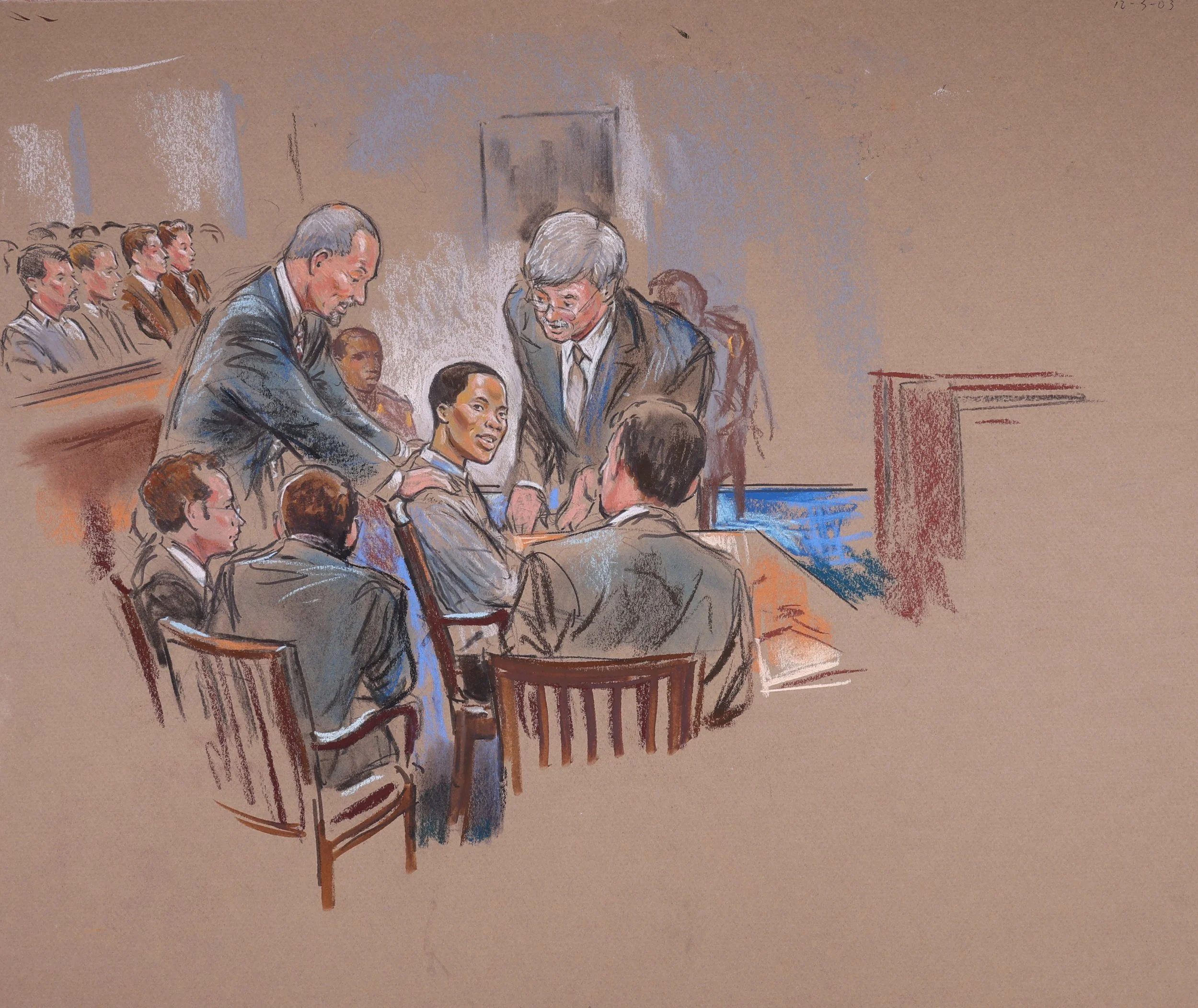 Commonwealth of Virginia v. Lee Boyd Malvo (2003). The Circuit Court for the City of Chesapeake. Pastel on paper, 20x26. 