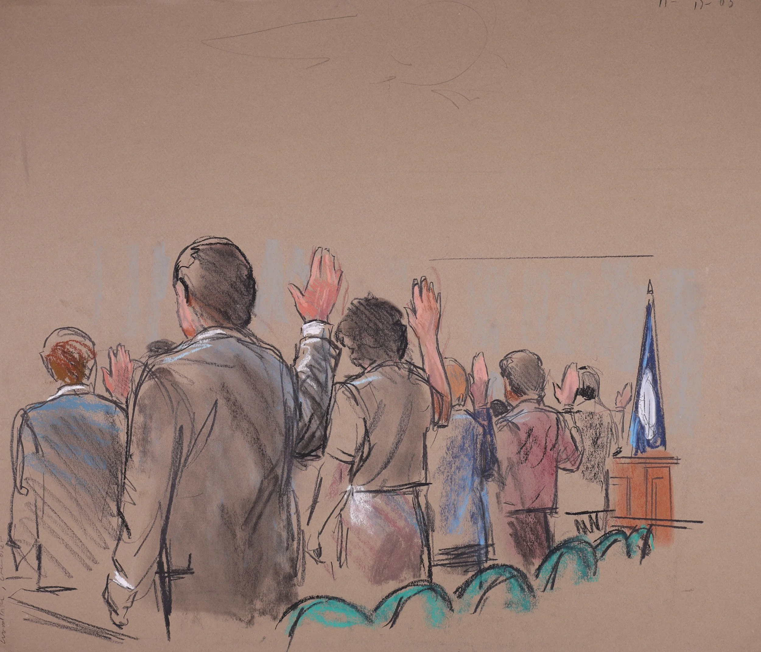 Commonwealth of Virginia v. Lee Boyd Malvo (2003). The Circuit Court for the City of Chesapeake. Pastel on paper, 20x26. 