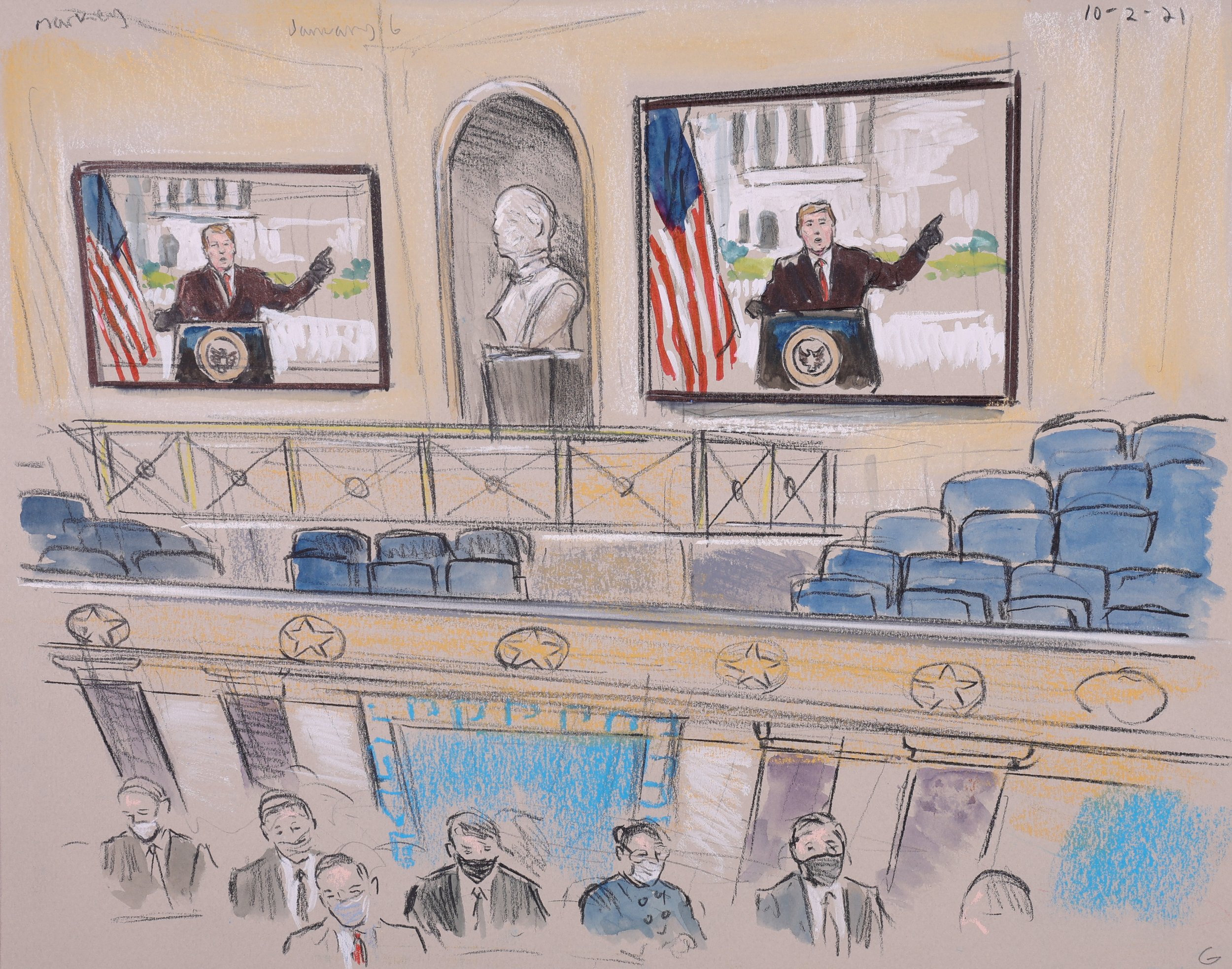 Second Impeachment of Donald J. Trump (2021). Pastel and marker on paper, 15x11.5.