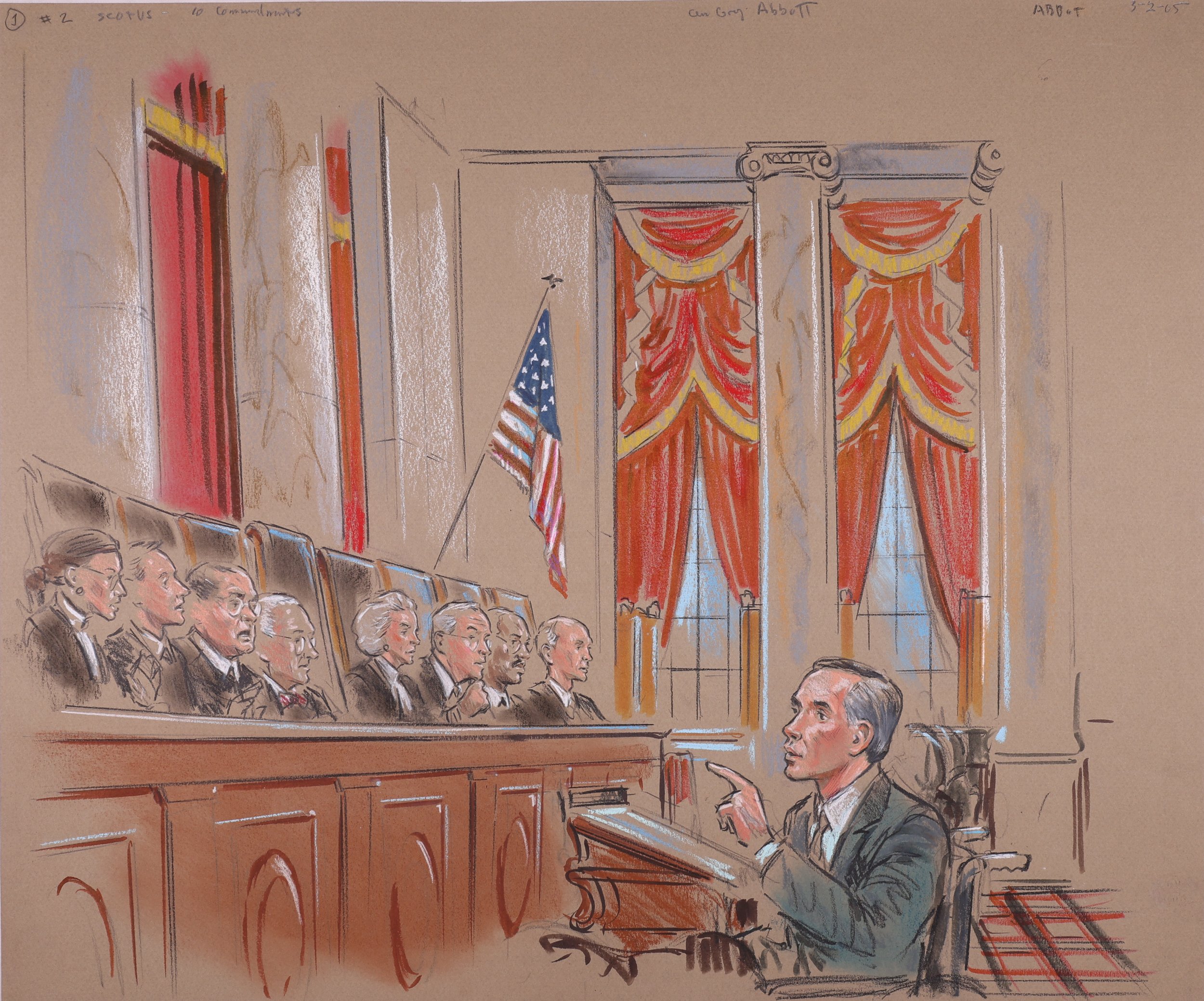 Van Orden v. Perry (2005). Supreme Court of the United States. Pastel on paper, 20x26. 