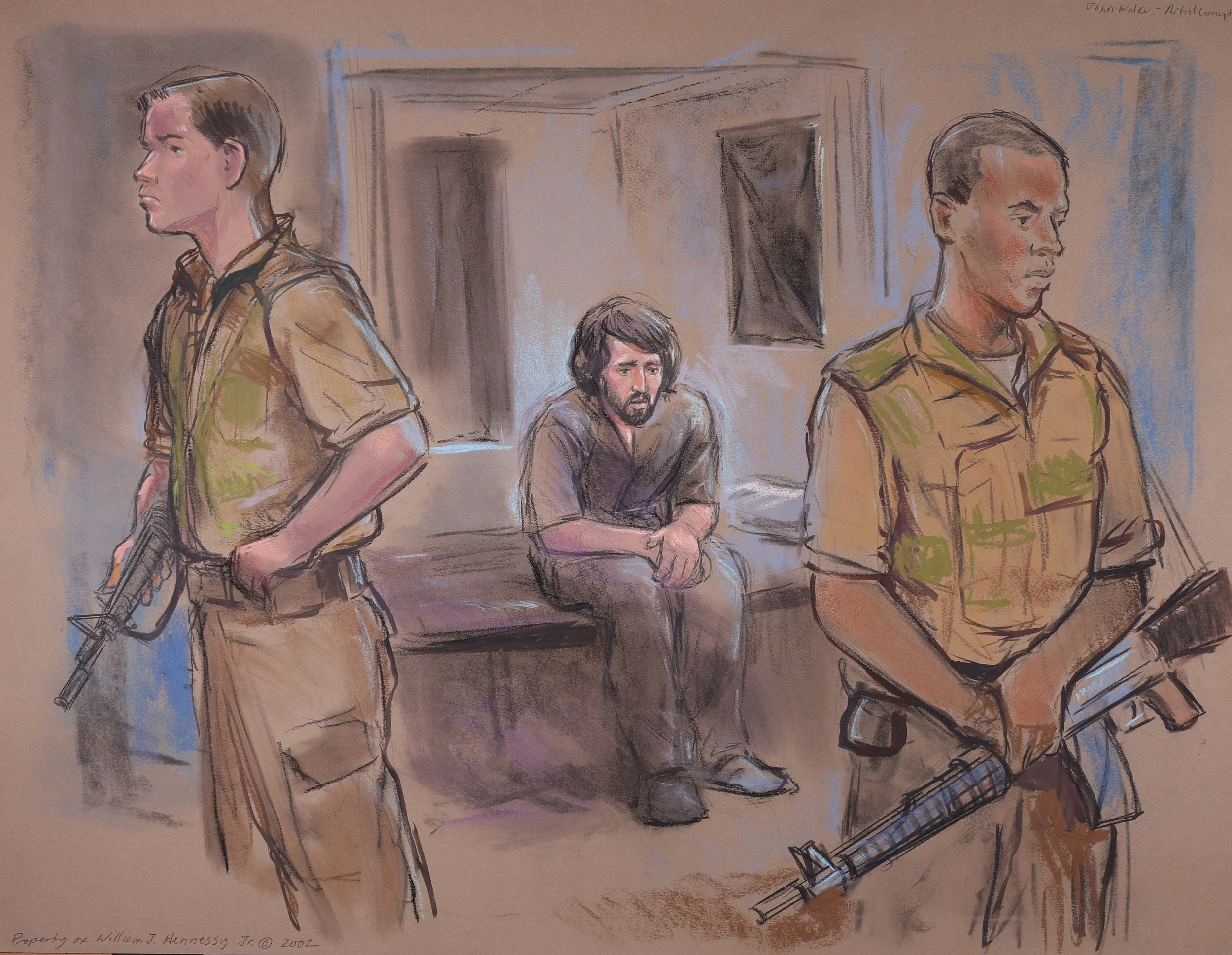 United States v. John Walker Lindh (2002). United States District Court for the Eastern District of Virginia. Pastel on paper, 20x26. 
