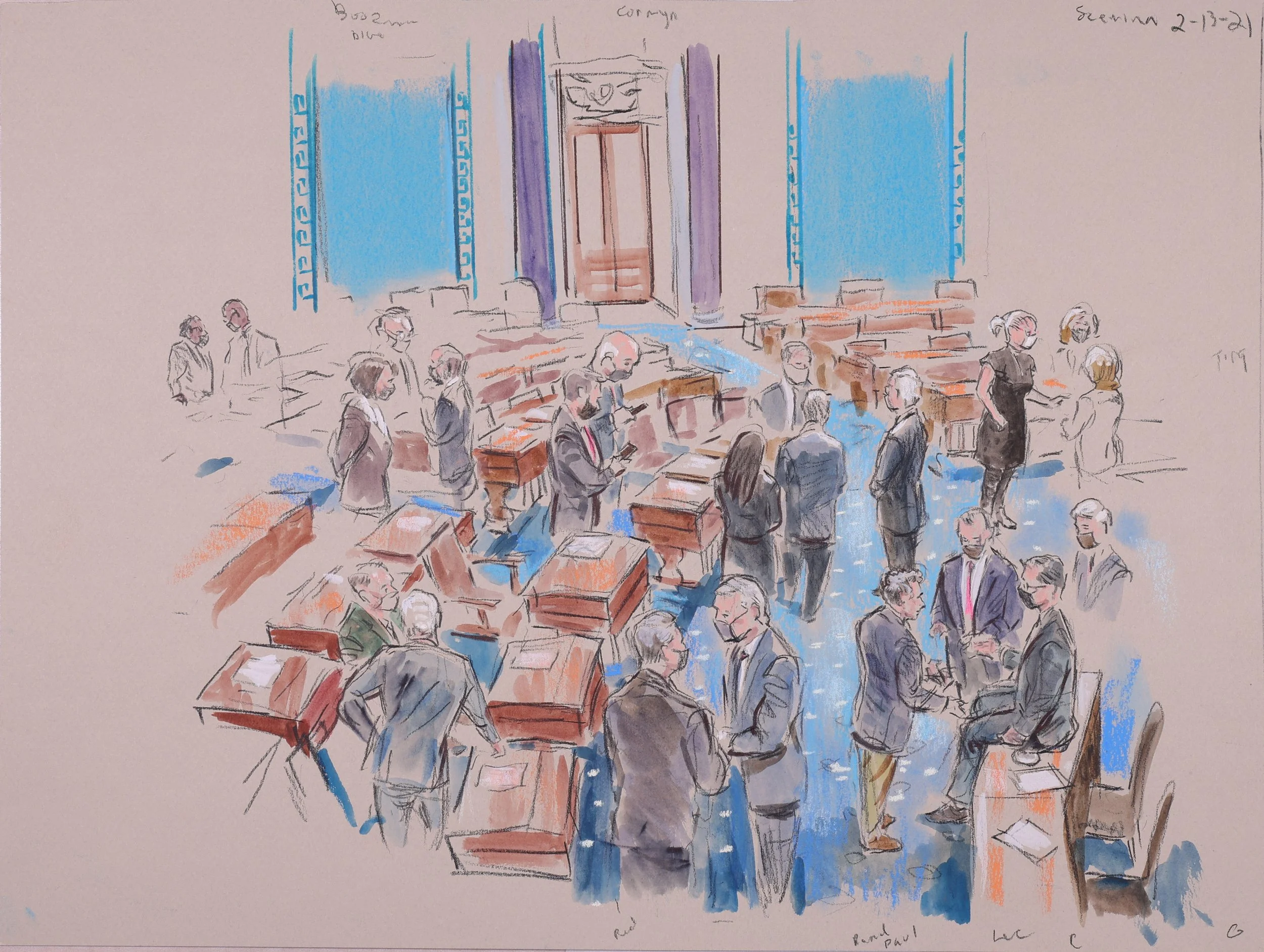 Second Impeachment of Donald J. Trump (2021). Pastel and marker on paper, 15x11.5.