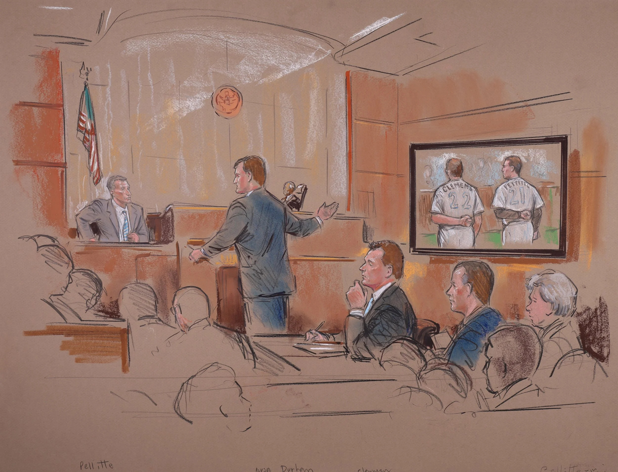 United States v. Roger Clemens (2011). United States District Court for the District of Columbia. Pastel on paper, 20x26. 