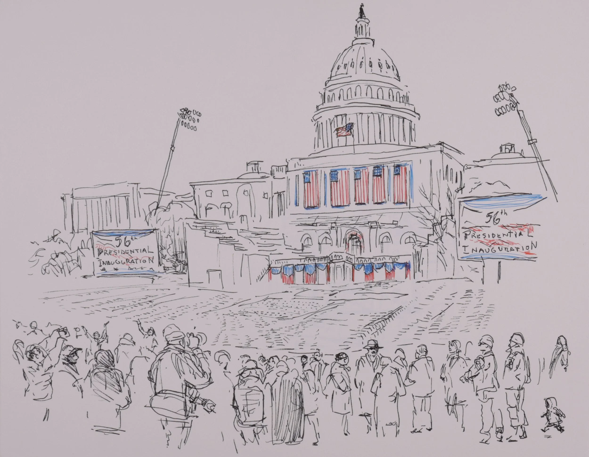 56th Presidential Inauguration (Obama’s First Inauguration) (2009). Pen and Ink on Paper, 9x12.