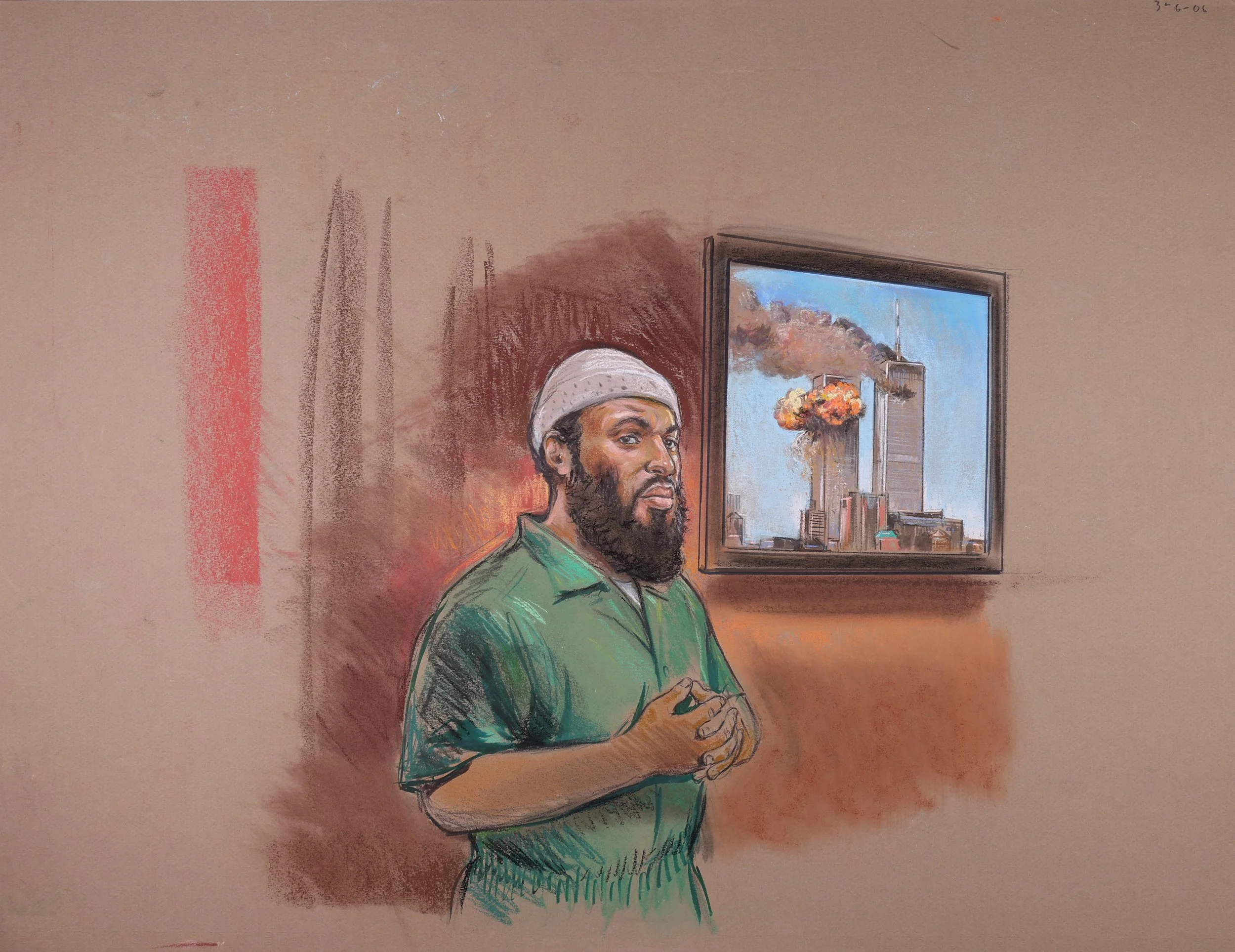 United States v. Zacarius Moussaoui (2006). United States District Court for the Eastern District of Virginia. Pastel on paper, 20x26. 