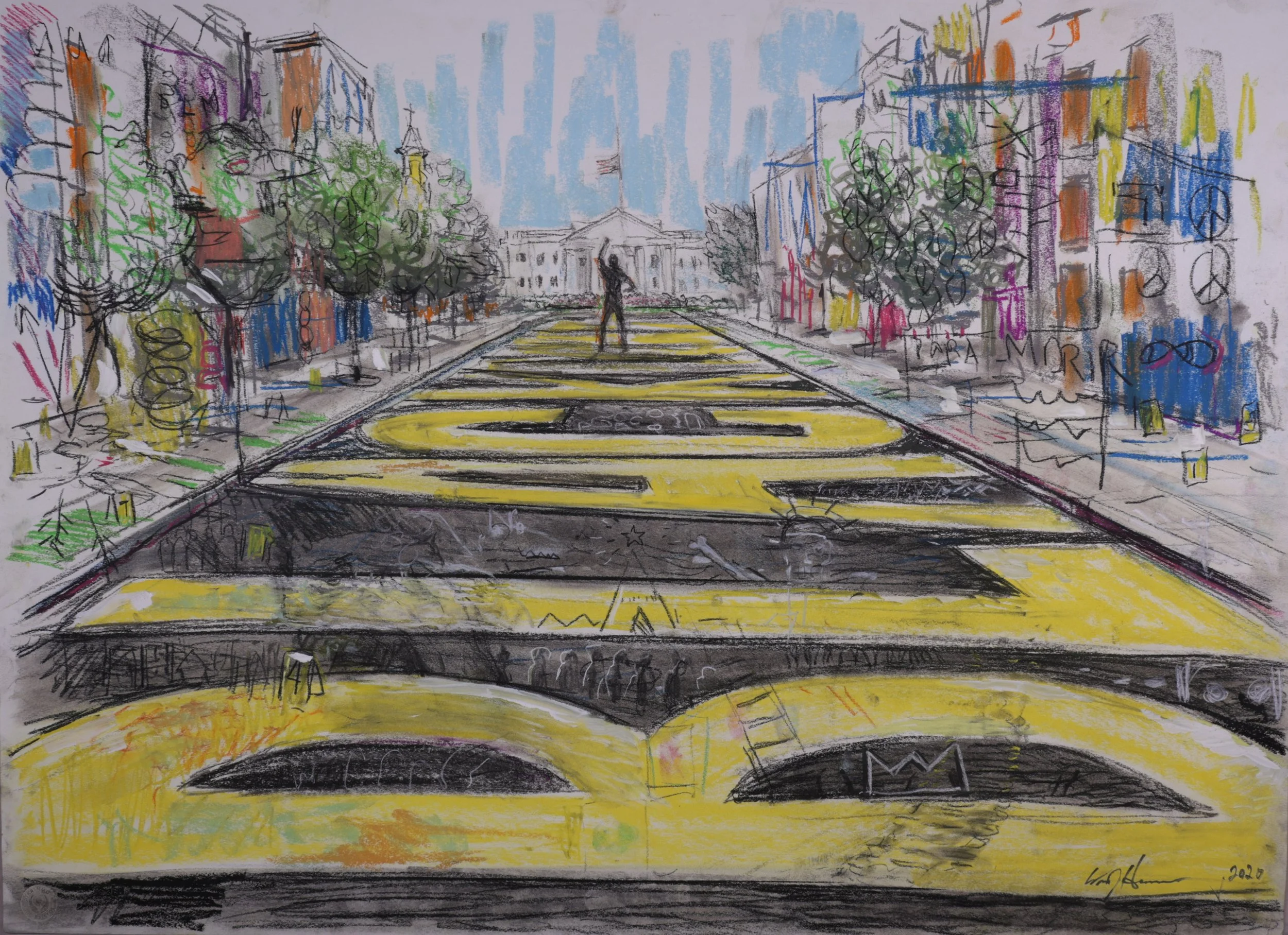 Black Lives Matters Plaza (2020). Pastel on Paper, 22x30.