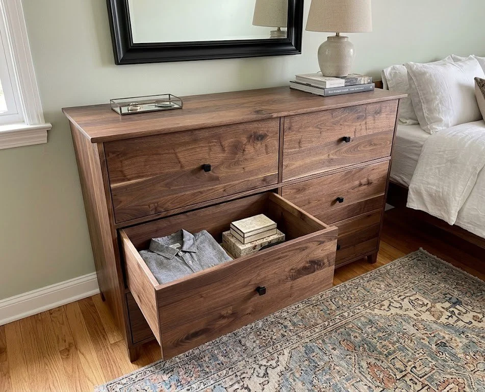 Modern handcrafted solid walnut 6 drawer dresser. 