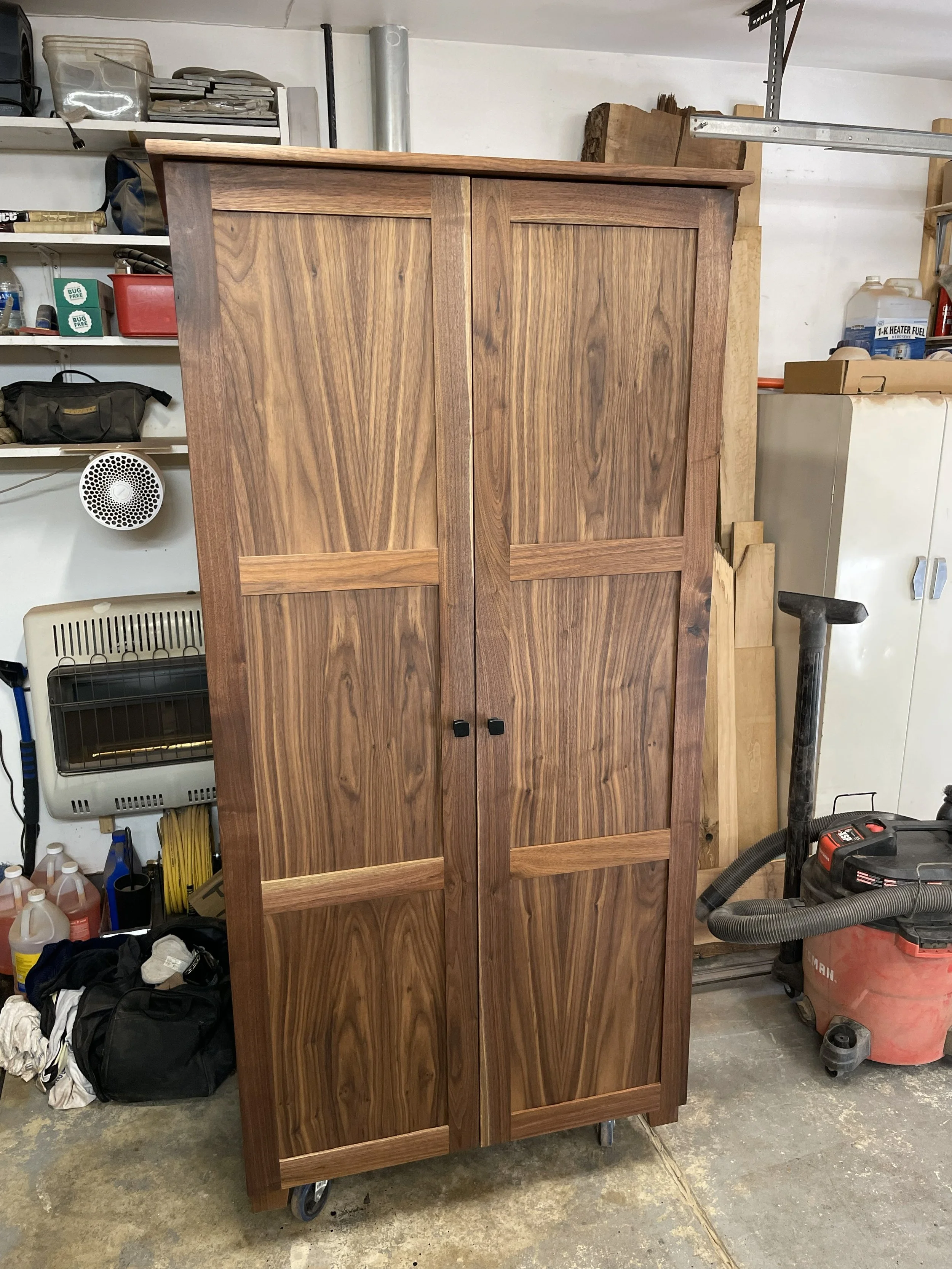 Custom solid walnut wood wardrobe. 