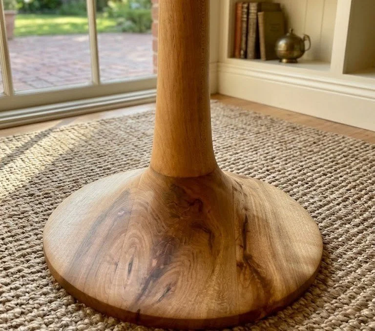 Hand sculpted solid wood pedestal base. 