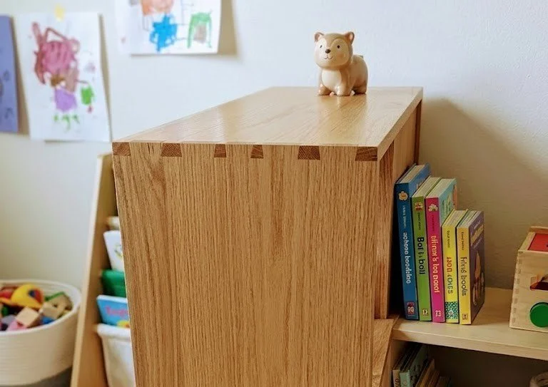 Handcrafted solid wood container case or bookcase with dovetailed case construction. 