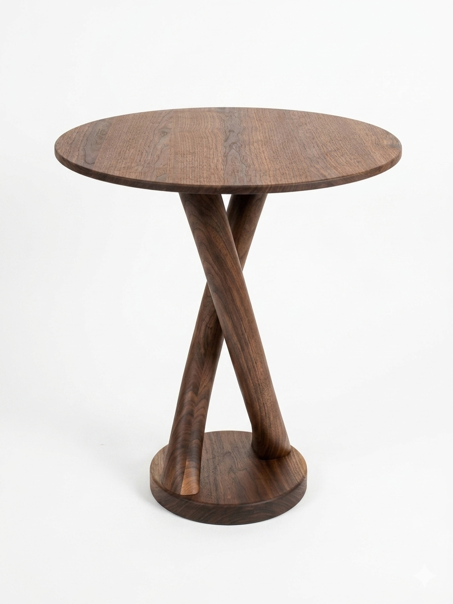 Side table with two twisted intertwining  pedestals solid walnut.png