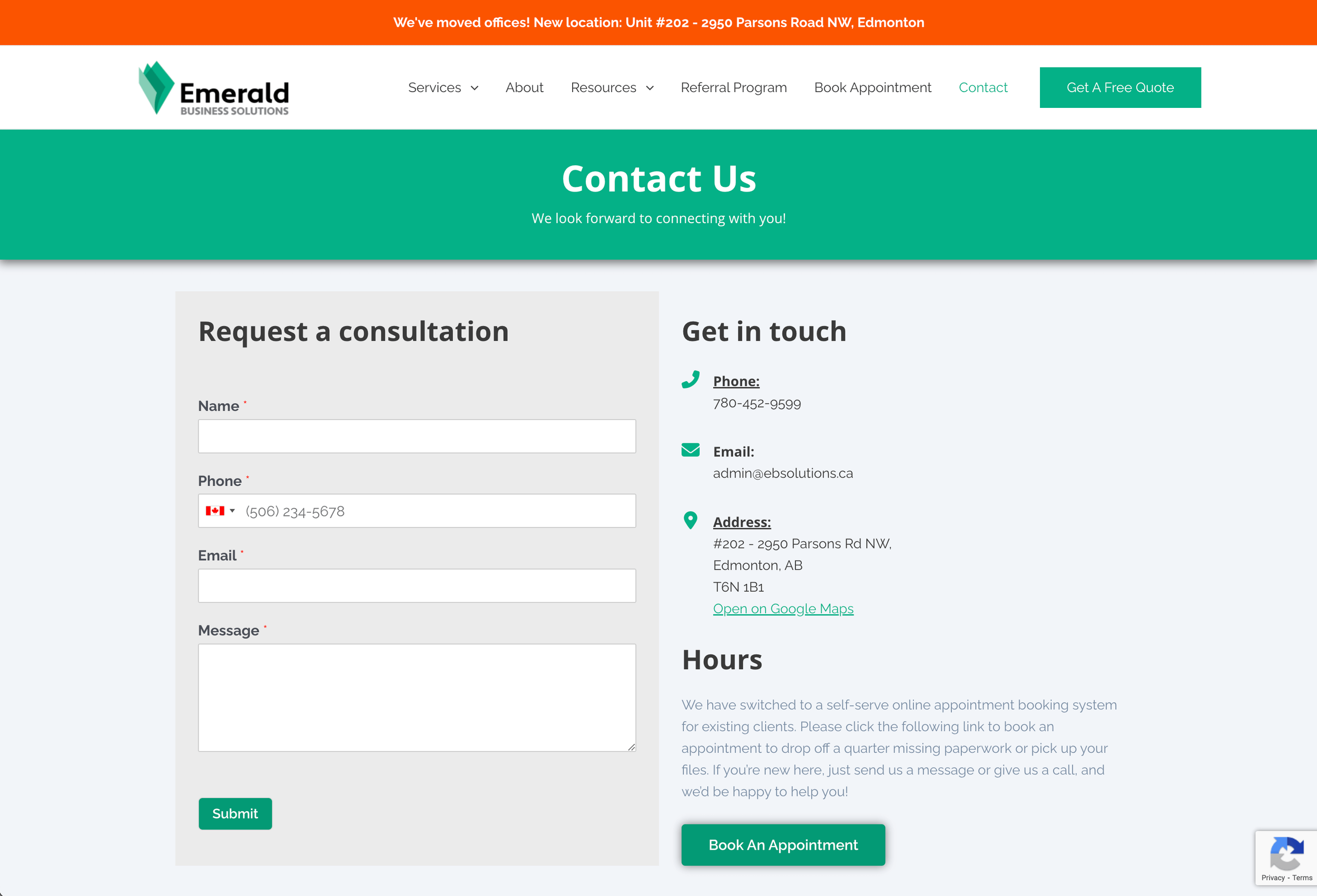 Example of website contact page design