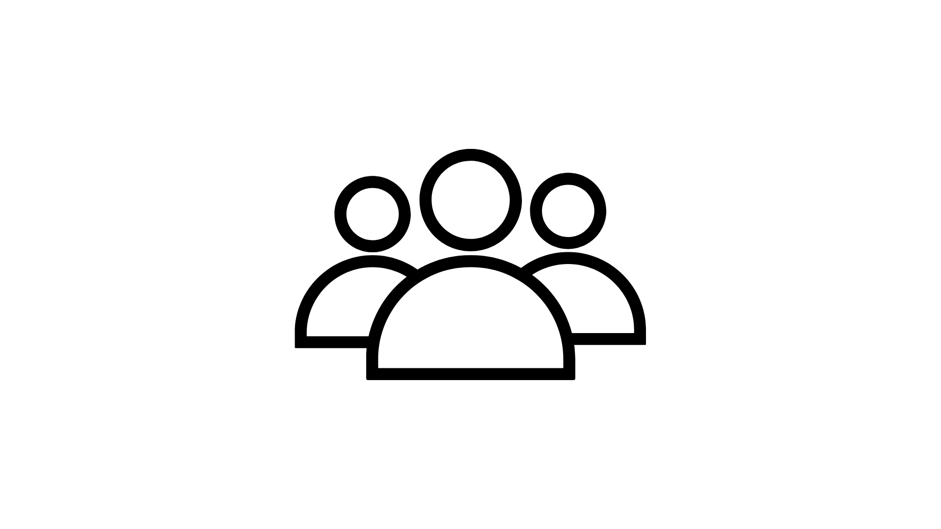 Icon of three stylized human figures in white on a black background.