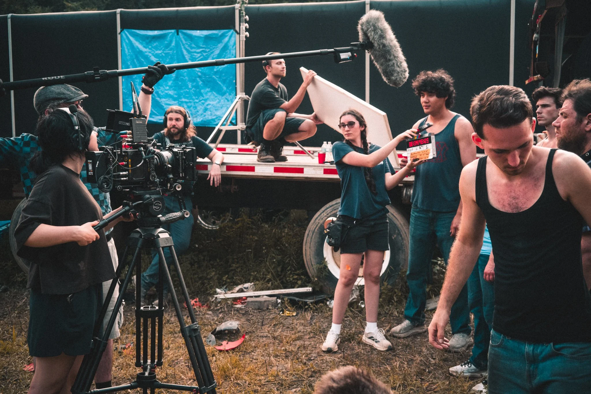 Crew setting up before a shot. 