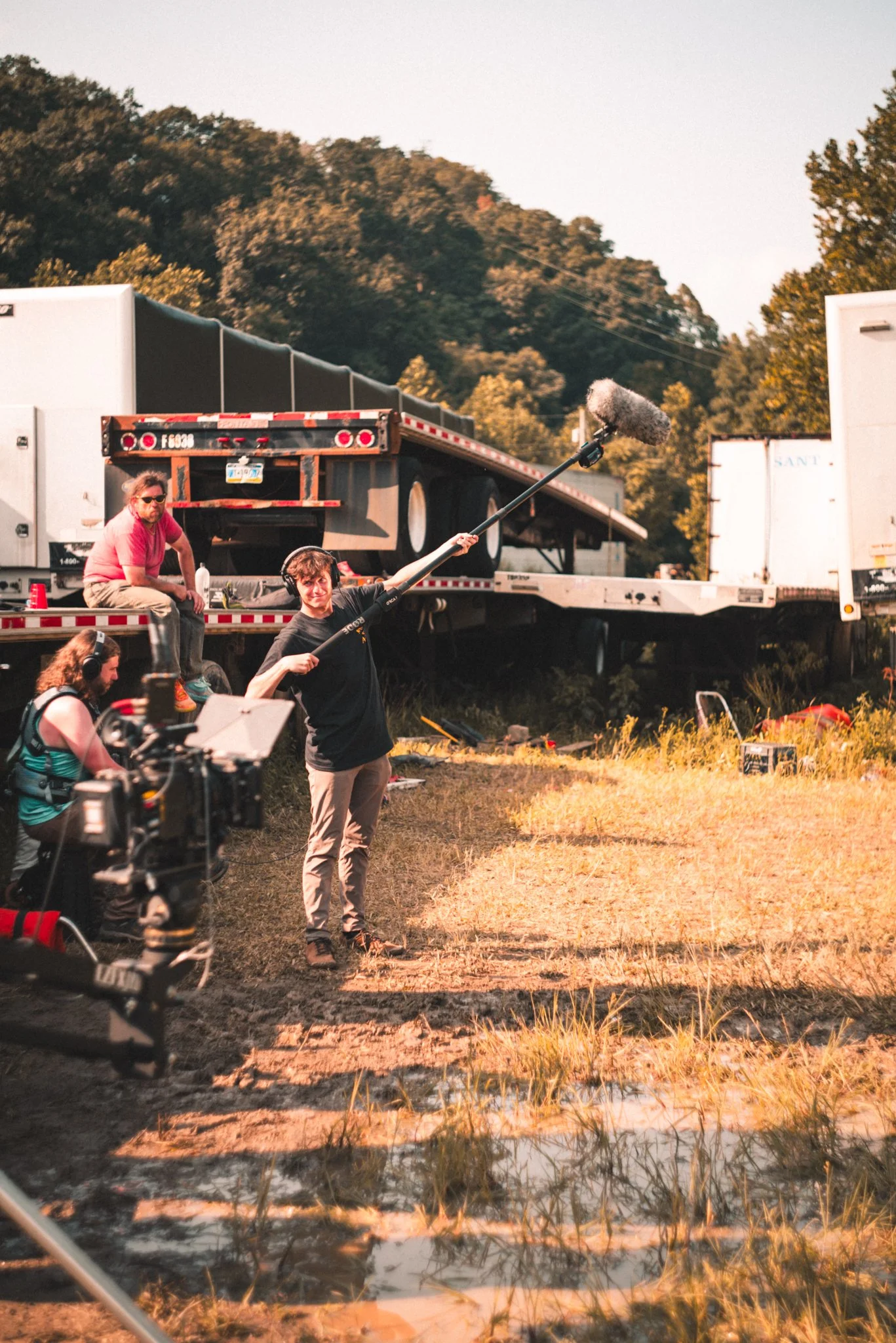 Boom Operator, Colin Fink, grabbing room tone.
