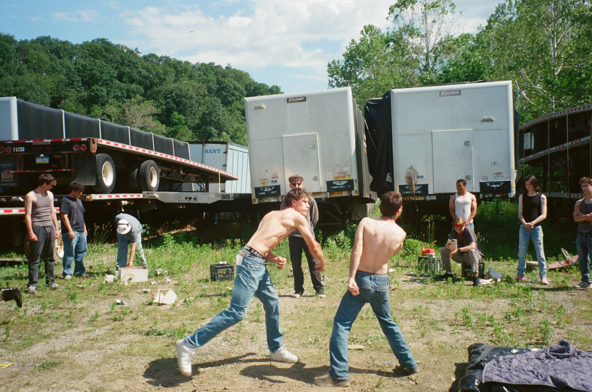 Stunt Coordinator Umi (BACK, CENTER) leading a rehearsal before shooting. 